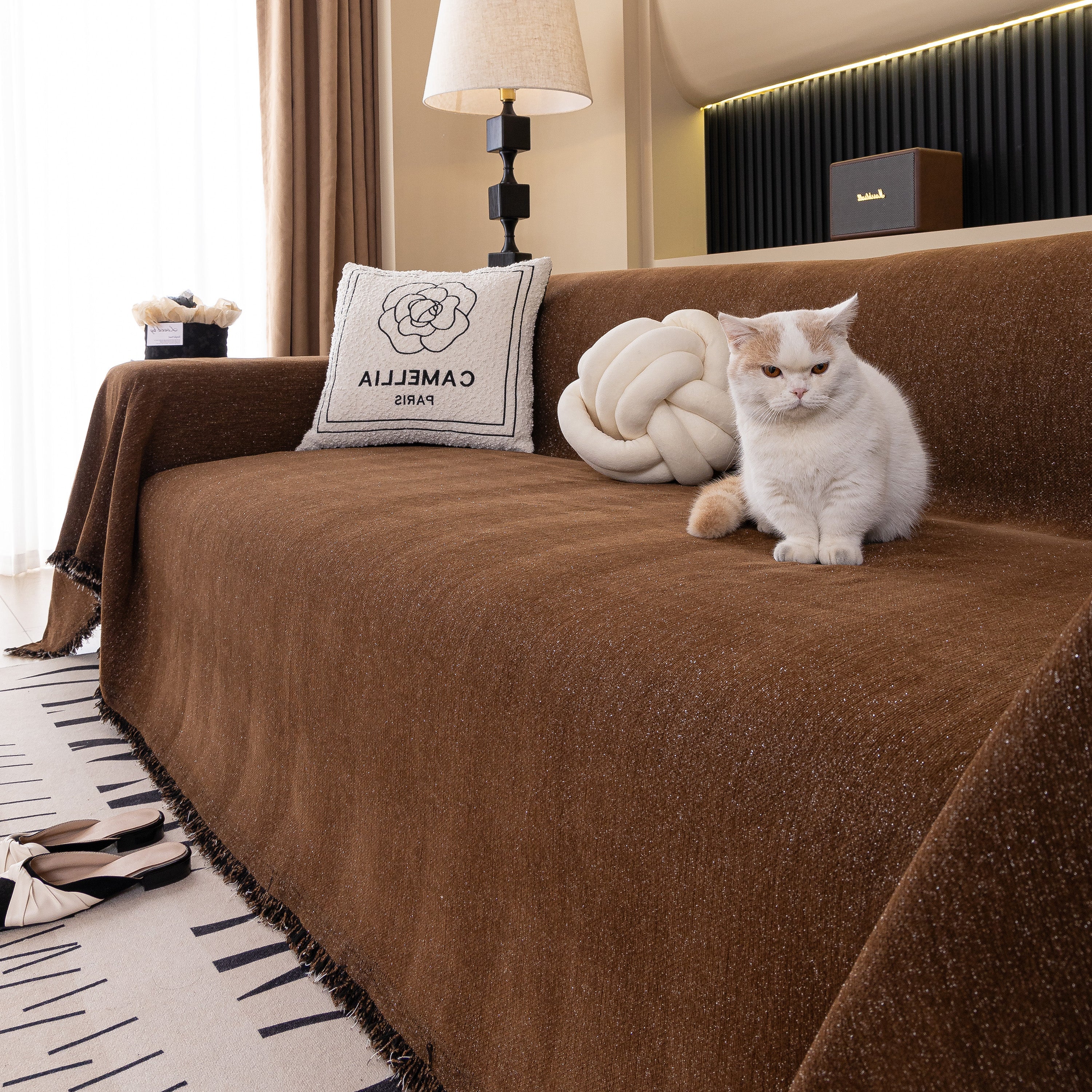 Solid Color Chenille Sofa Cover Blanket Furniture Covers for Sofas and Loveseats