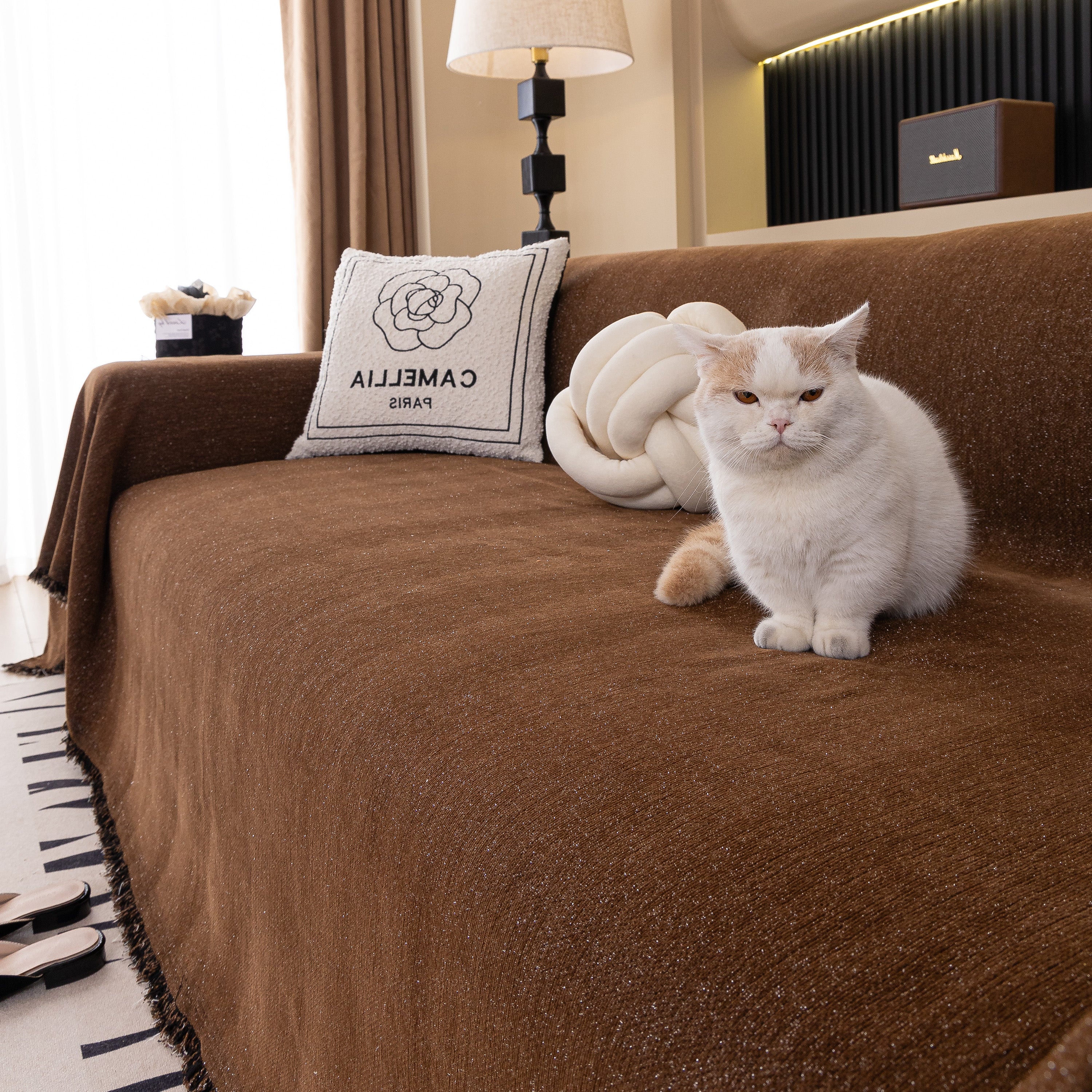 Solid Color Chenille Sofa Cover Blanket Furniture Covers for Sofas and Loveseats