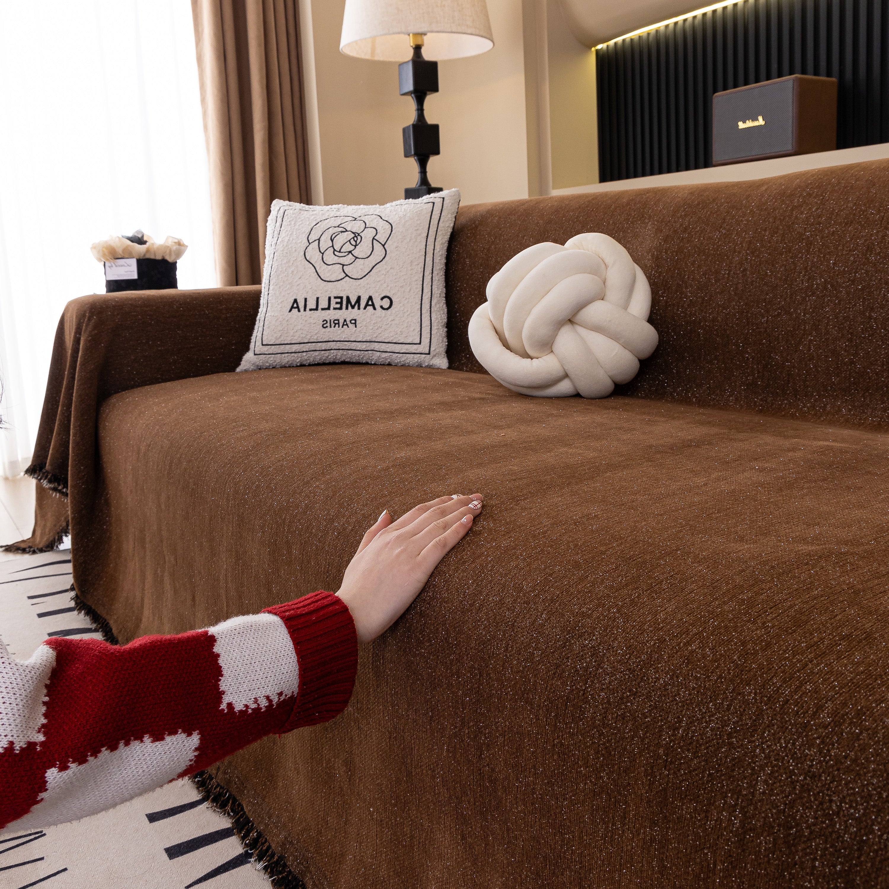 Solid Color Chenille Sofa Cover Blanket Furniture Covers for Sofas and Loveseats