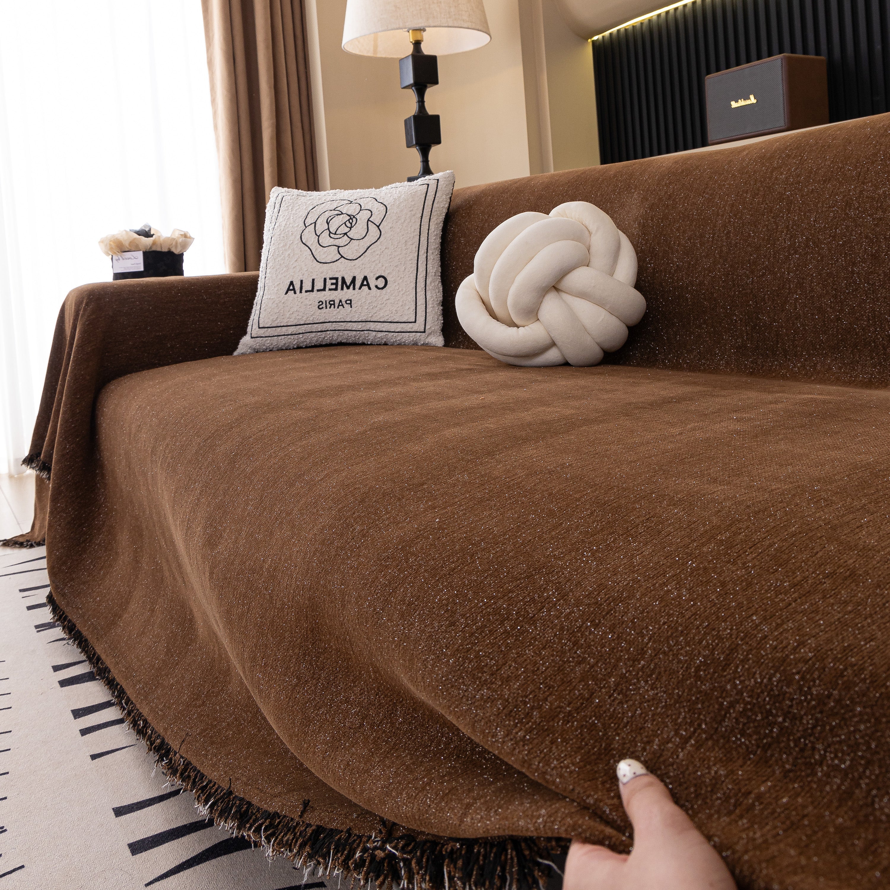 Solid Color Chenille Sofa Cover Blanket Furniture Covers for Sofas and Loveseats