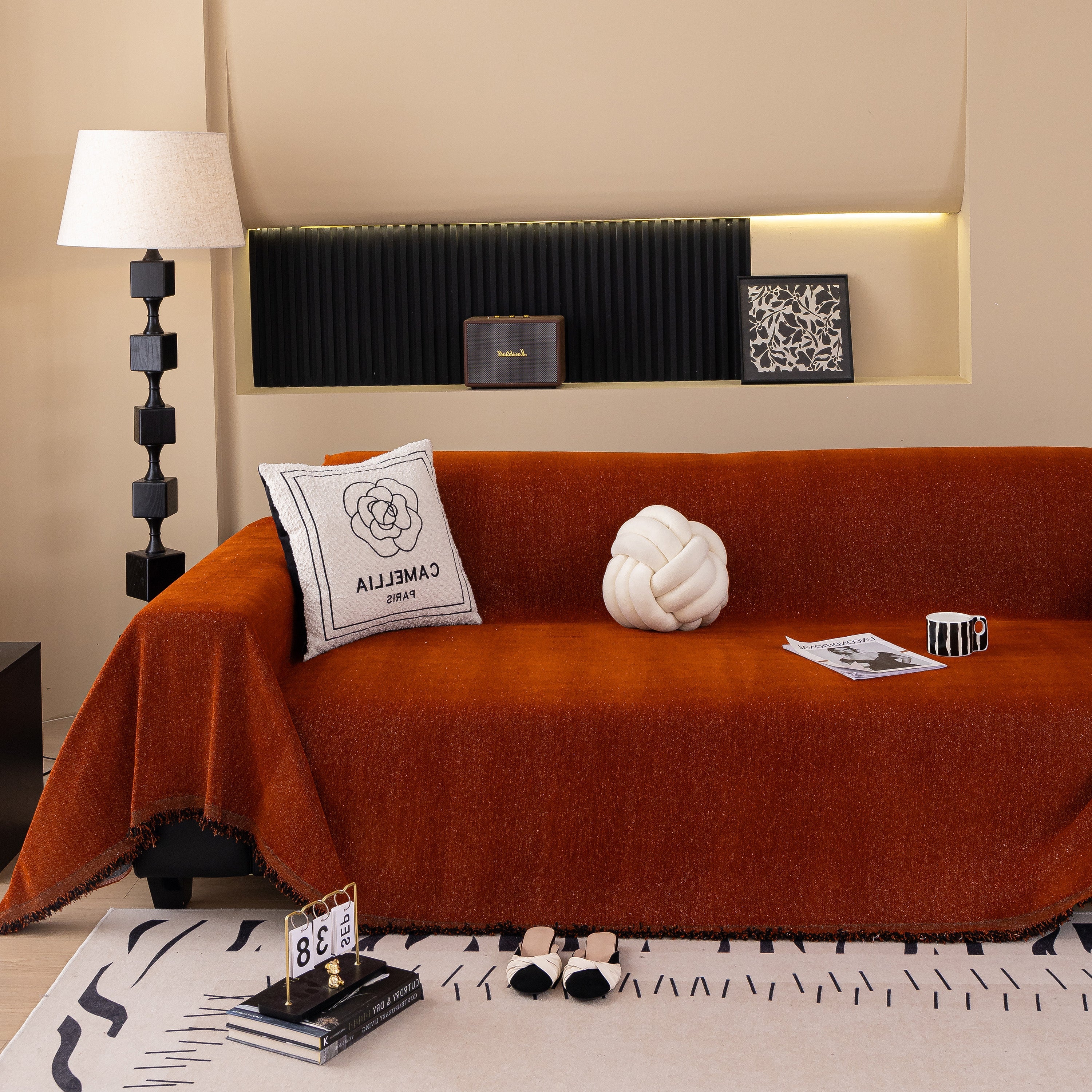 Solid Color Chenille Sofa Cover Blanket Furniture Covers for Sofas and Loveseats