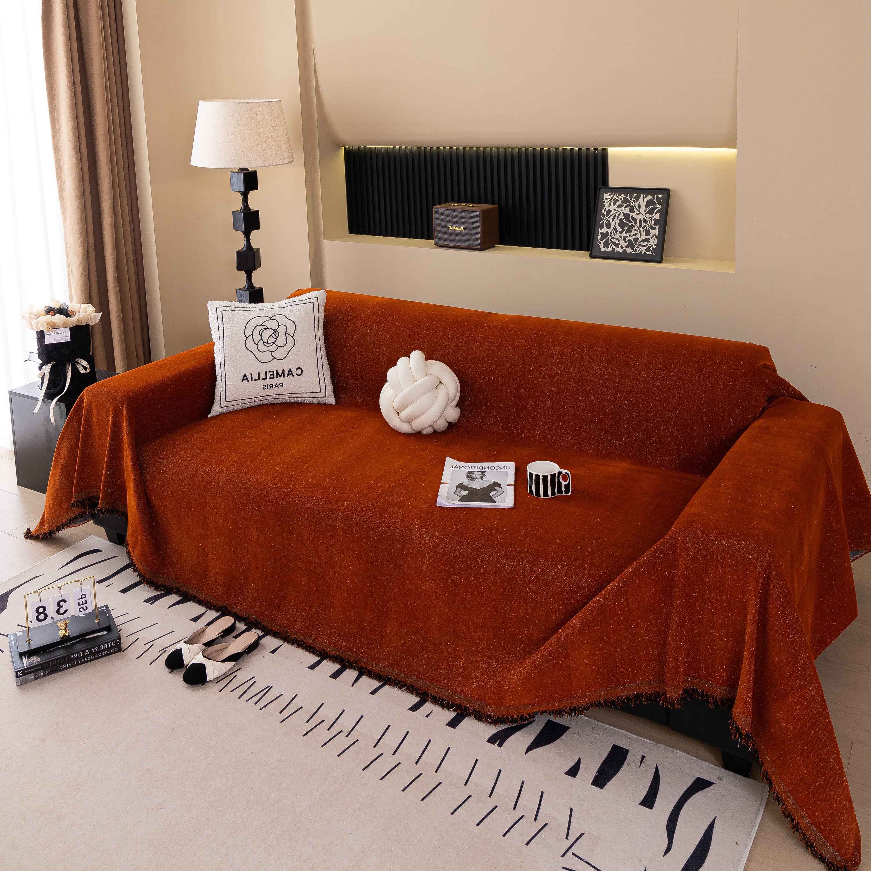 Solid Color Chenille Sofa Cover Blanket Furniture Covers for Sofas and Loveseats