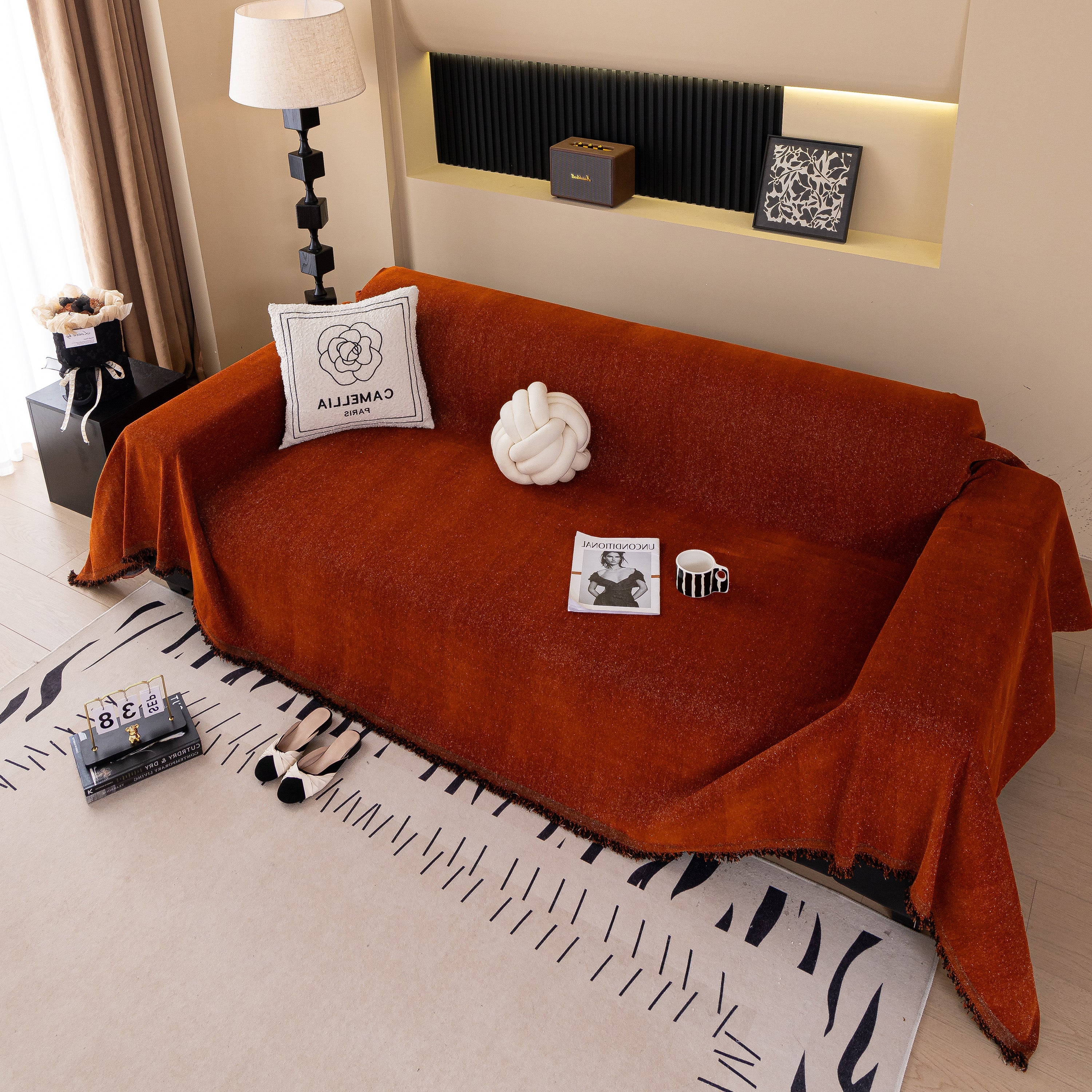 Solid Color Chenille Sofa Cover Blanket Furniture Covers for Sofas and Loveseats
