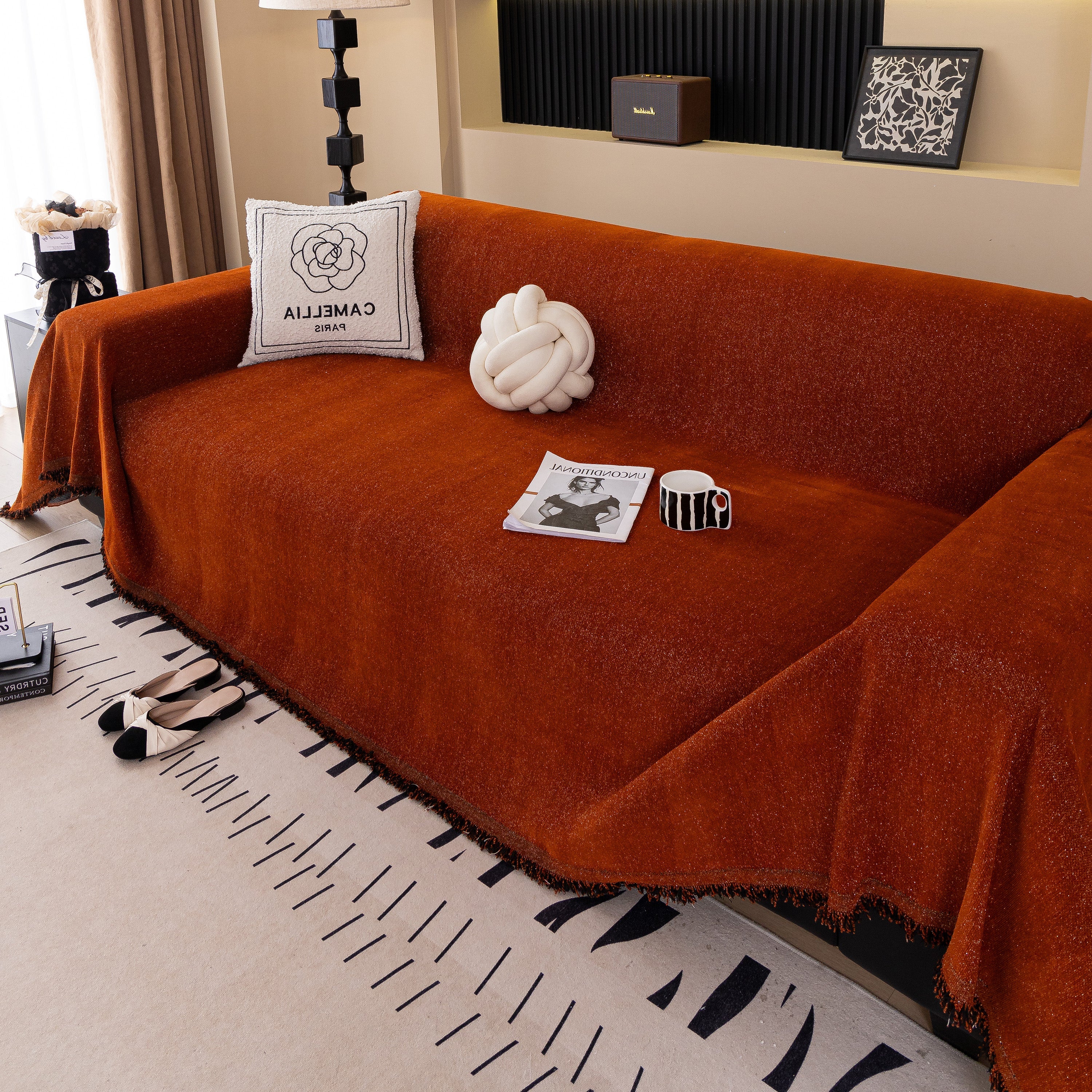Solid Color Chenille Sofa Cover Blanket Furniture Covers for Sofas and Loveseats