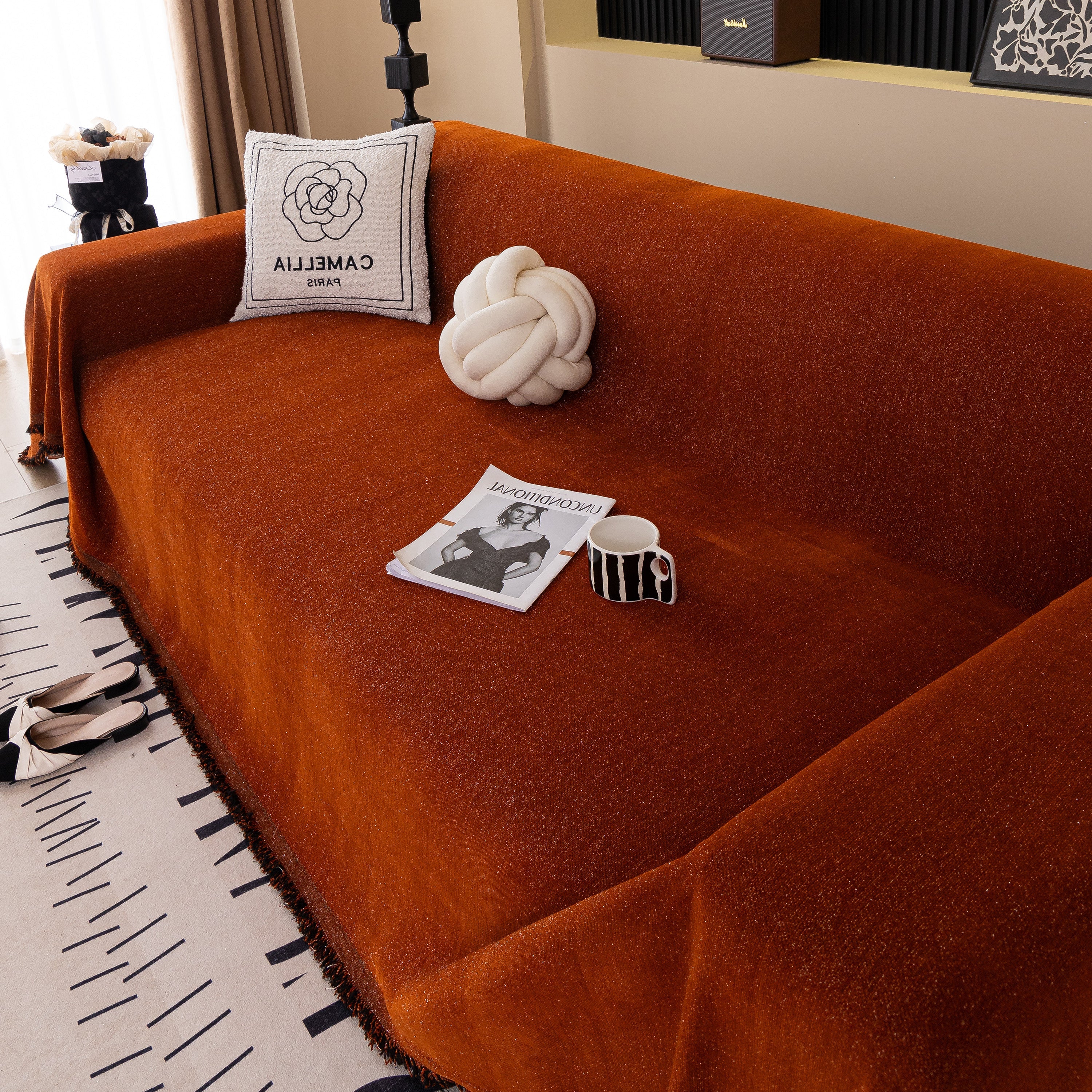 Solid Color Chenille Sofa Cover Blanket Furniture Covers for Sofas and Loveseats