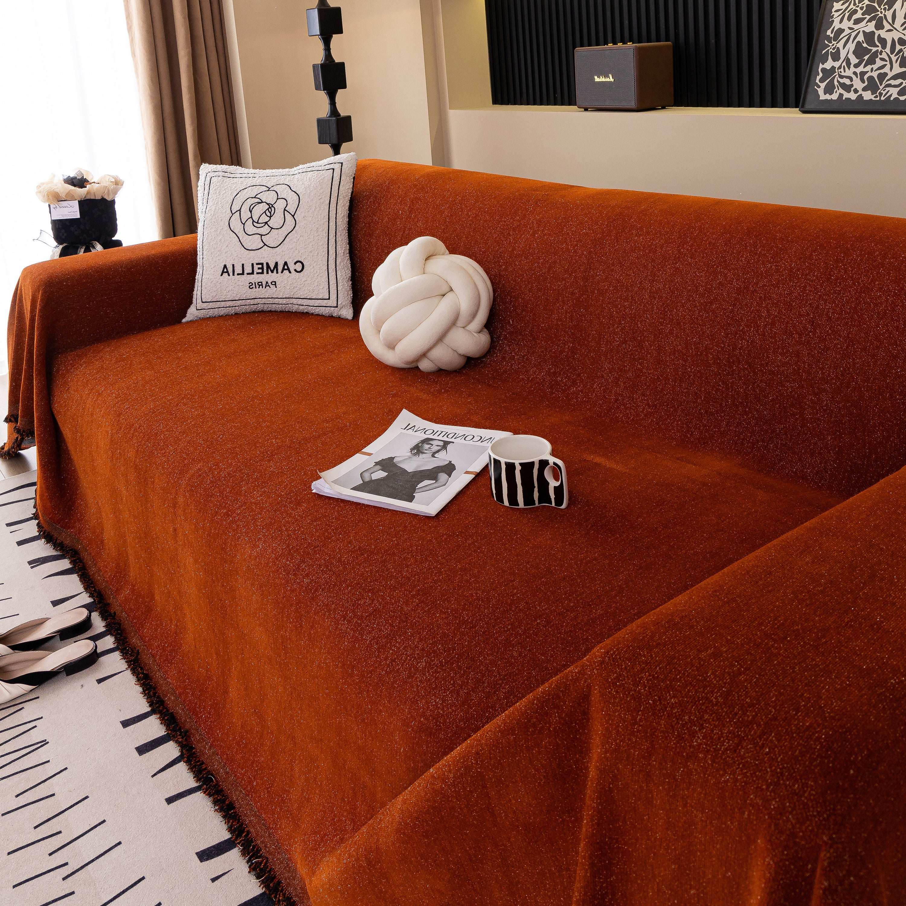 Solid Color Chenille Sofa Cover Blanket Furniture Covers for Sofas and Loveseats
