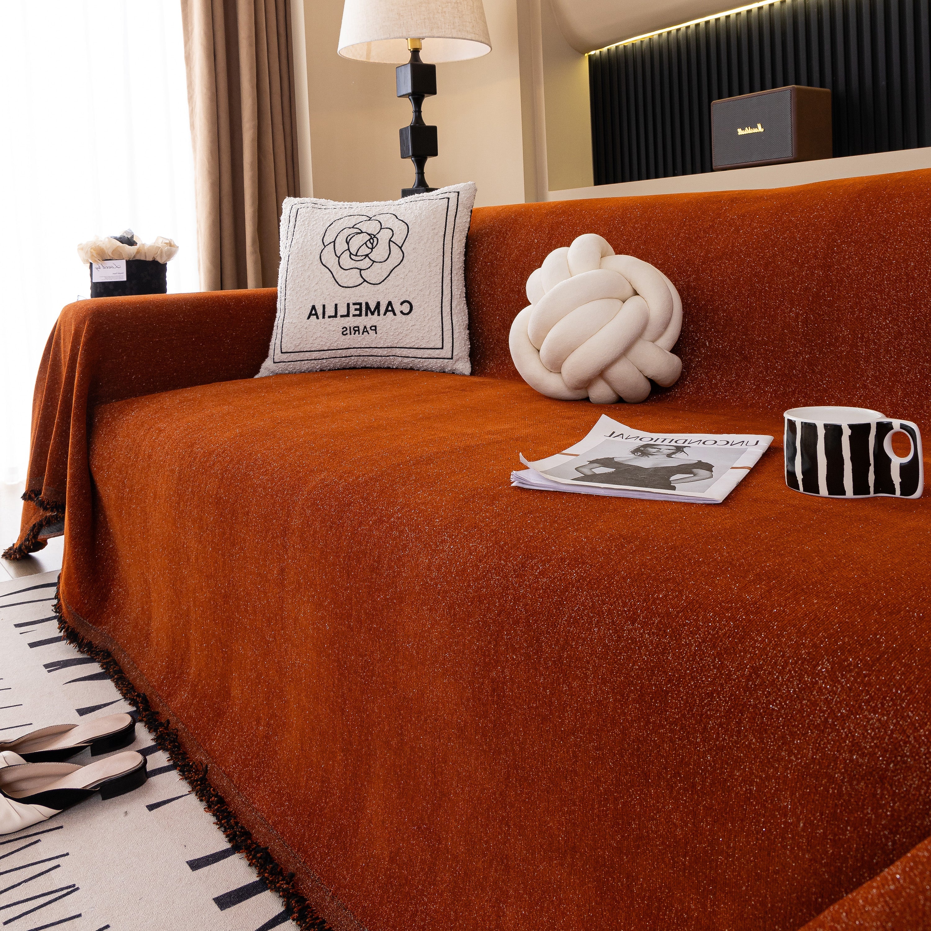 Solid Color Chenille Sofa Cover Blanket Furniture Covers for Sofas and Loveseats