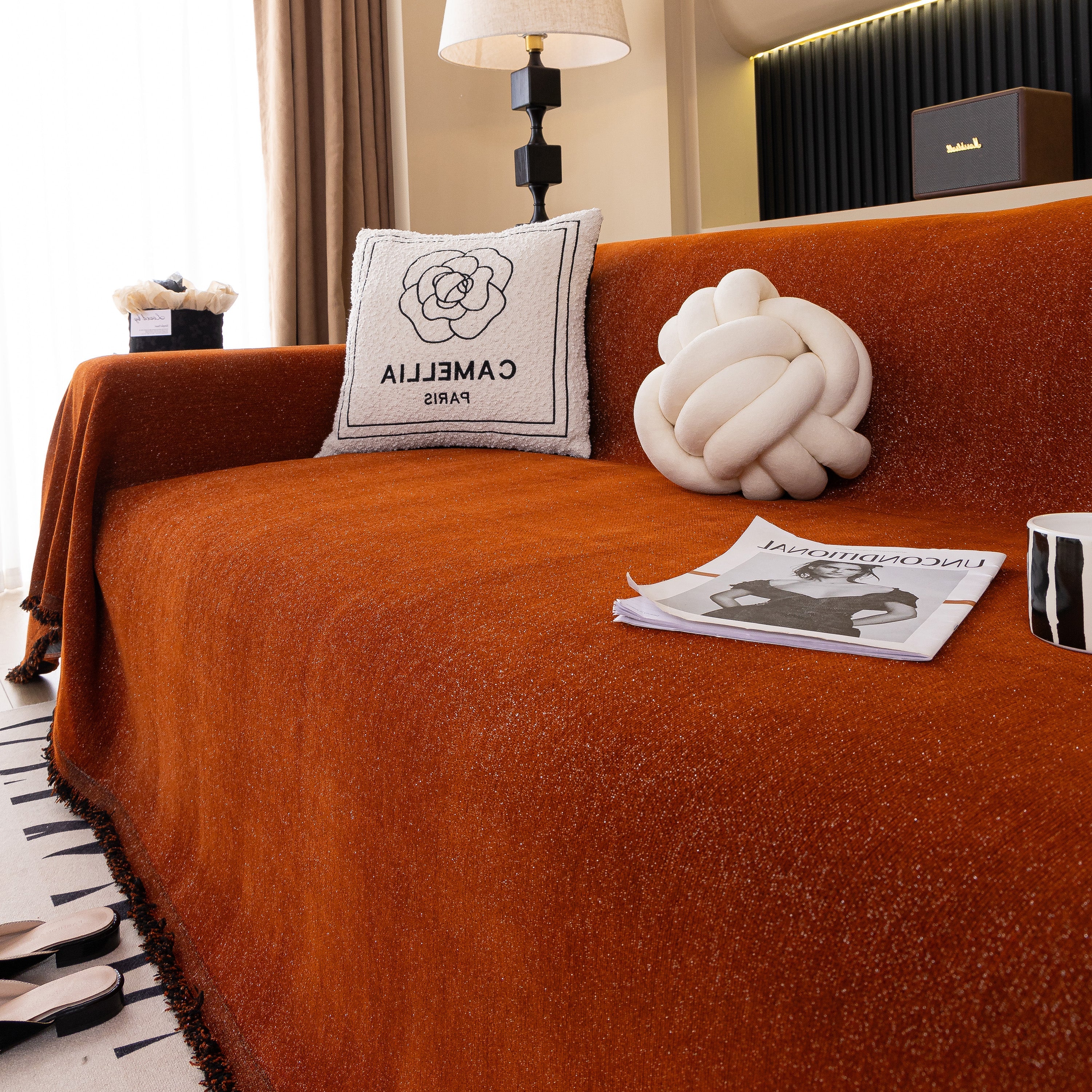 Solid Color Chenille Sofa Cover Blanket Furniture Covers for Sofas and Loveseats