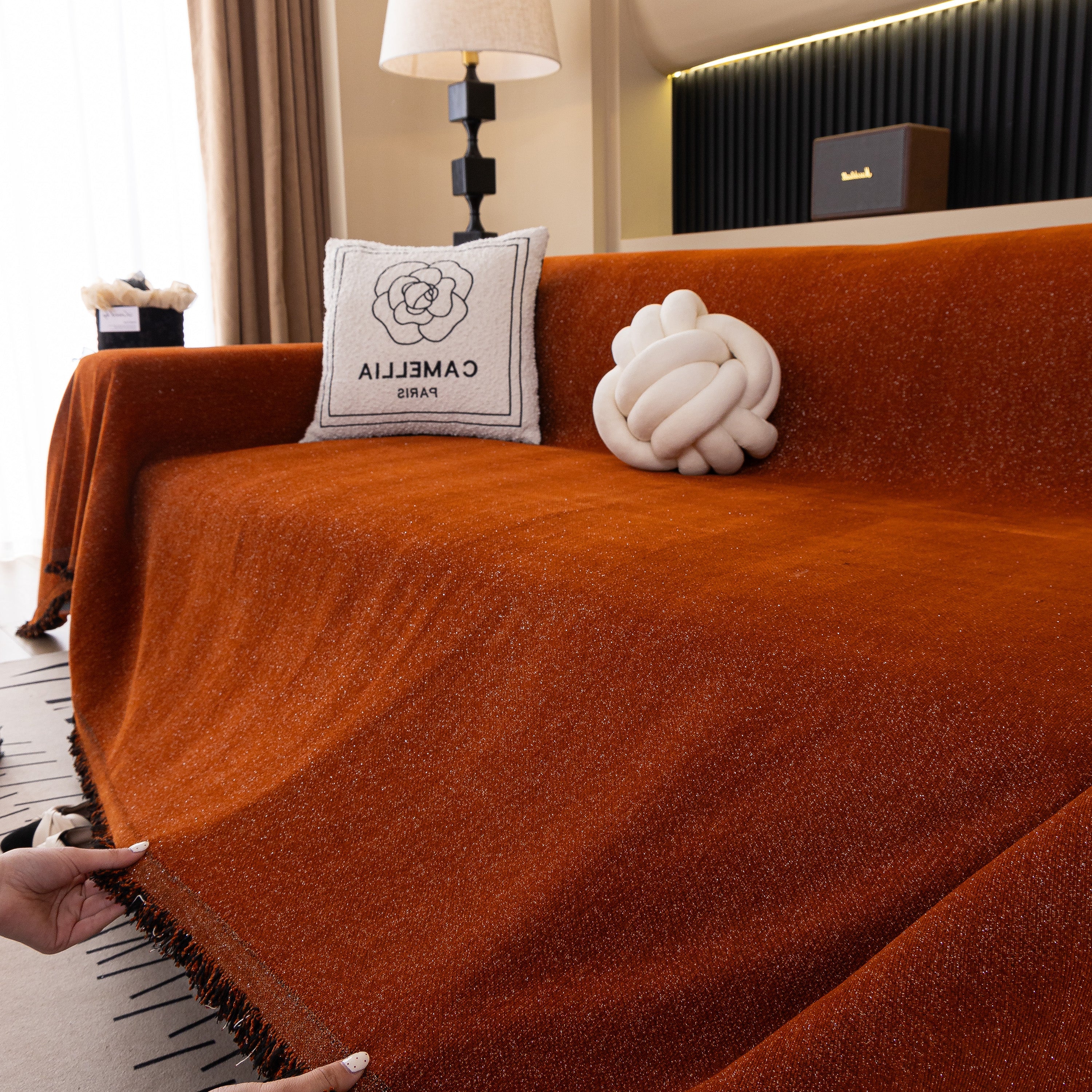 Solid Color Chenille Sofa Cover Blanket Furniture Covers for Sofas and Loveseats