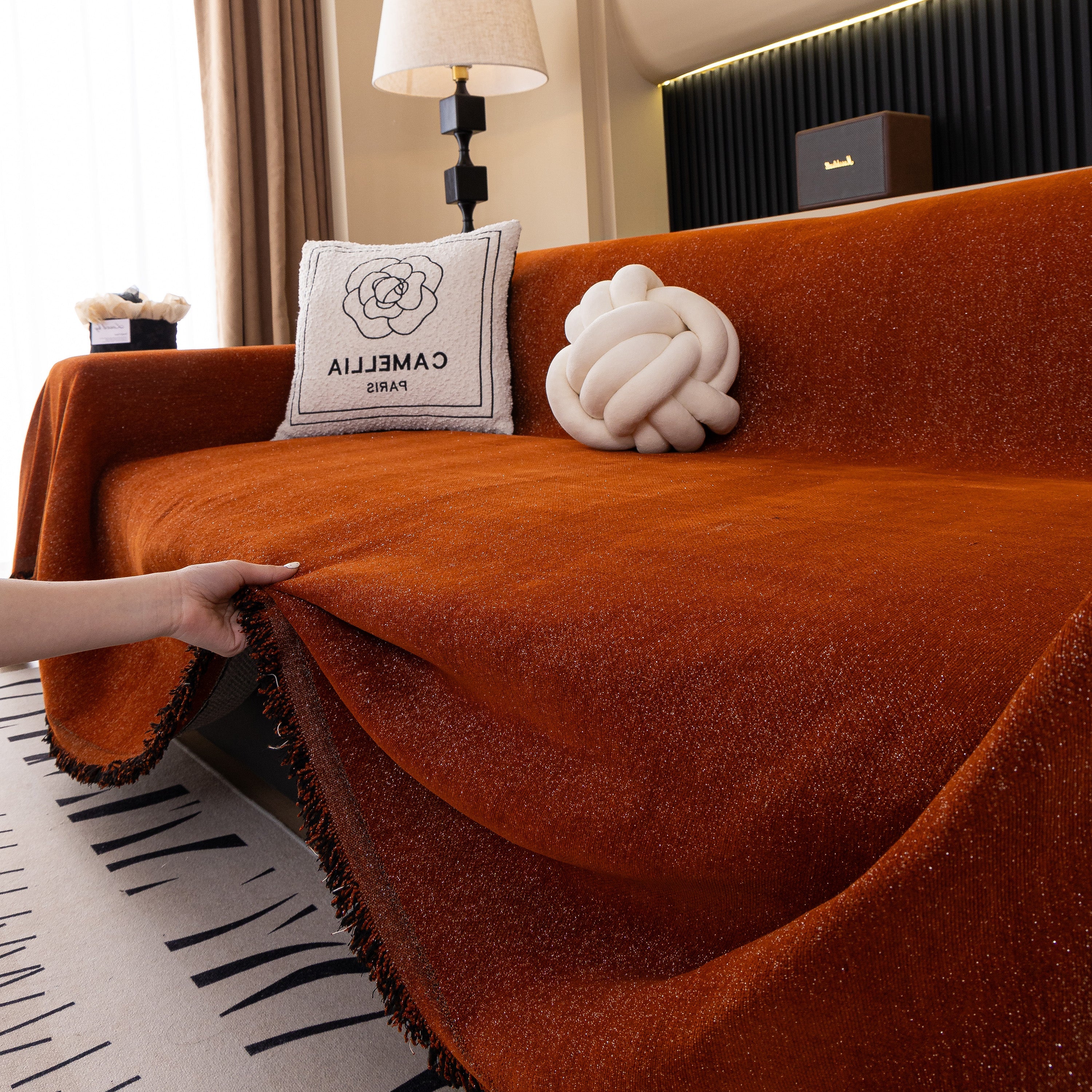Solid Color Chenille Sofa Cover Blanket Furniture Covers for Sofas and Loveseats