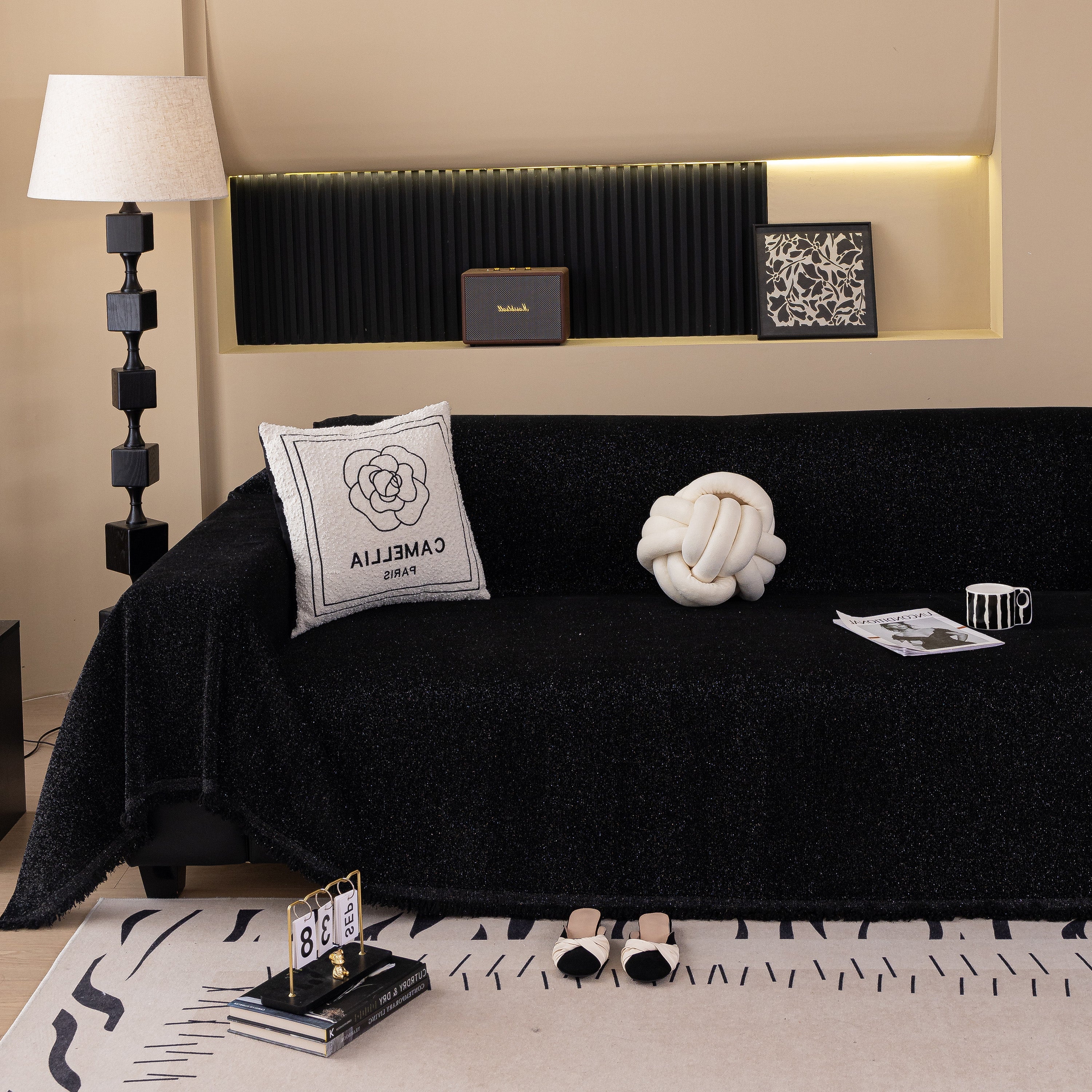 Solid Color Chenille Sofa Cover Blanket Furniture Covers for Sofas and Loveseats