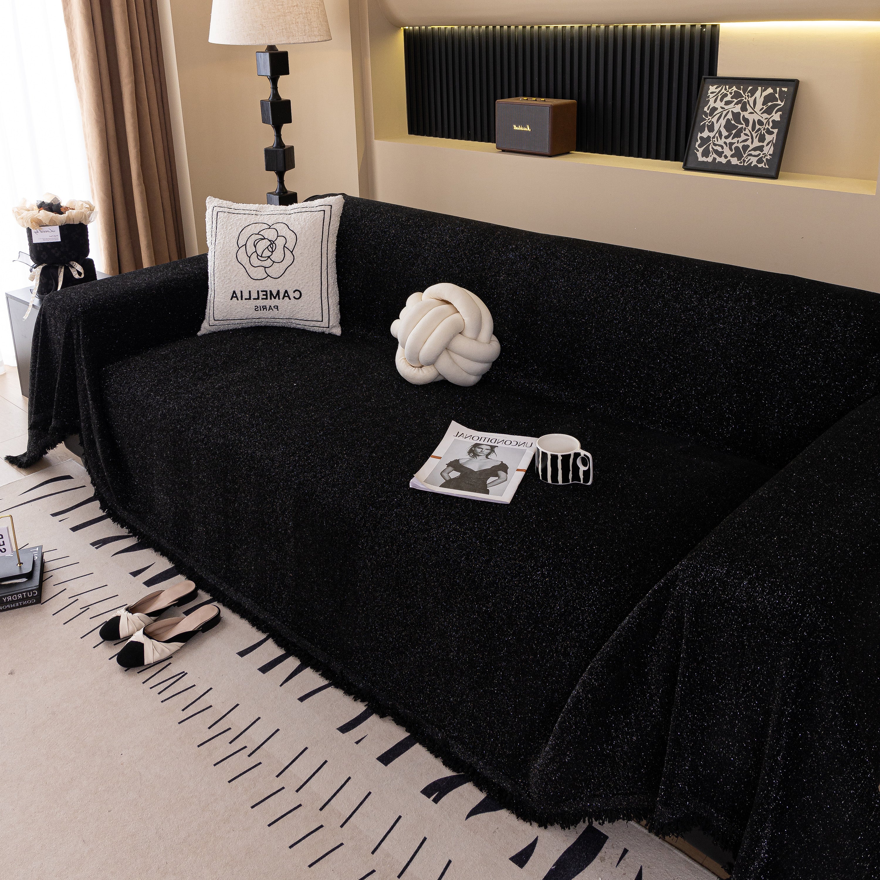 Solid Color Chenille Sofa Cover Blanket Furniture Covers for Sofas and Loveseats