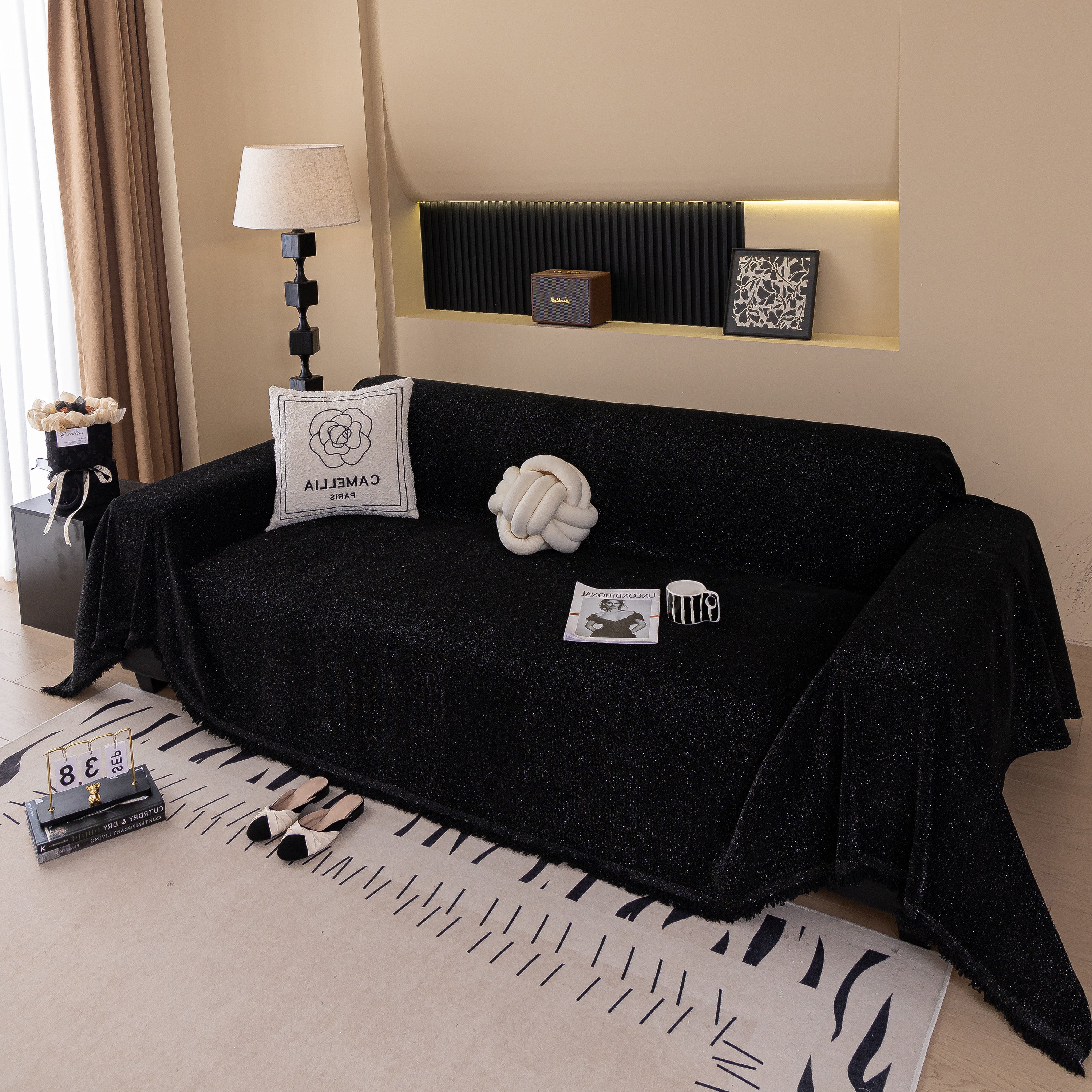 Solid Color Chenille Sofa Cover Blanket Furniture Covers for Sofas and Loveseats