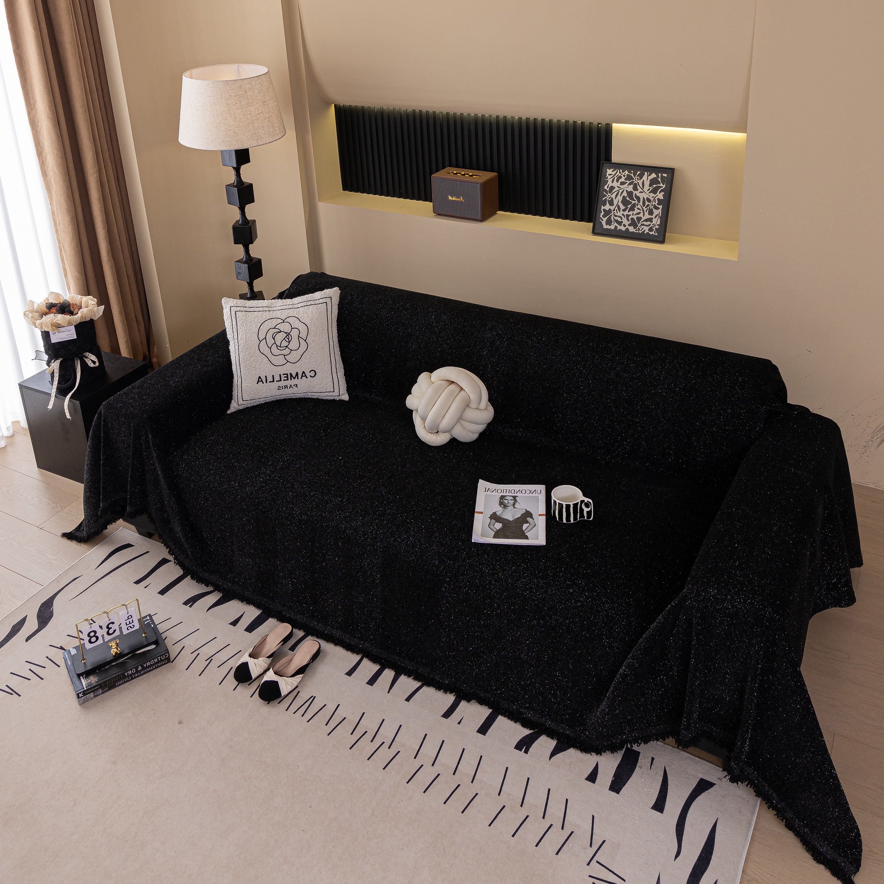 Solid Color Chenille Sofa Cover Blanket Furniture Covers for Sofas and Loveseats