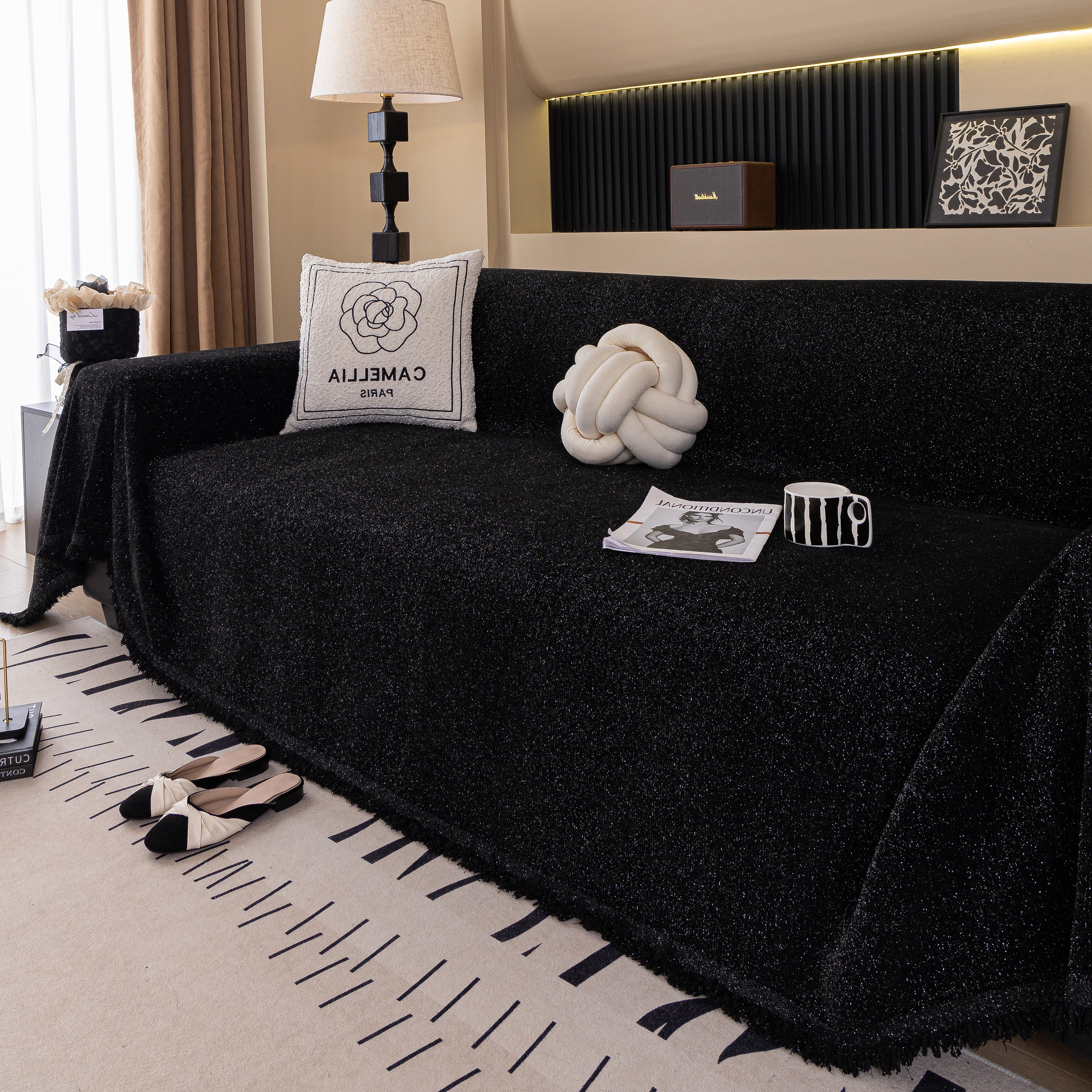 Solid Color Chenille Sofa Cover Blanket Furniture Covers for Sofas and Loveseats