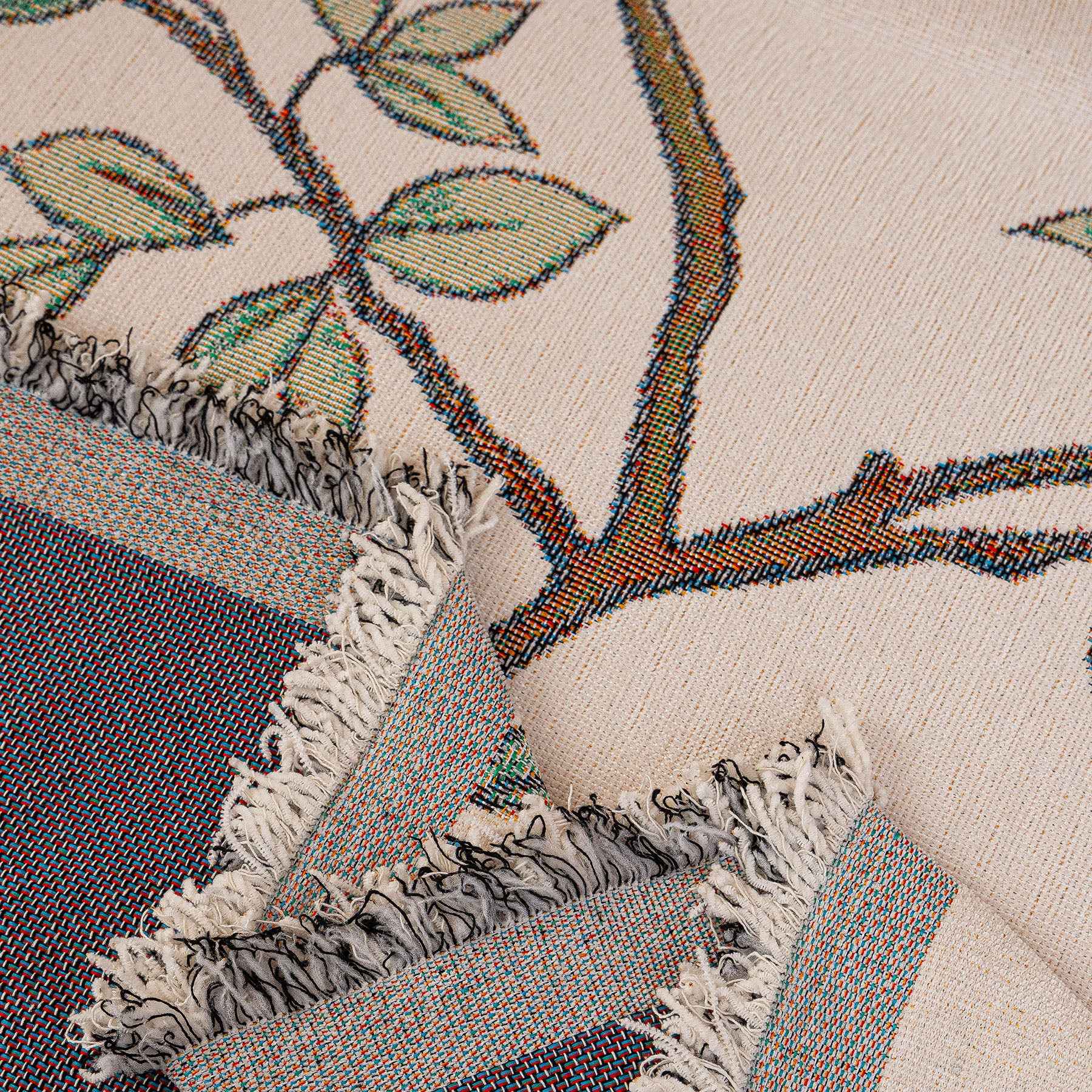 Farmhouse Chenille Sofa Throw Cover, Botanical Bird & Floral Jacquard Couch Protector