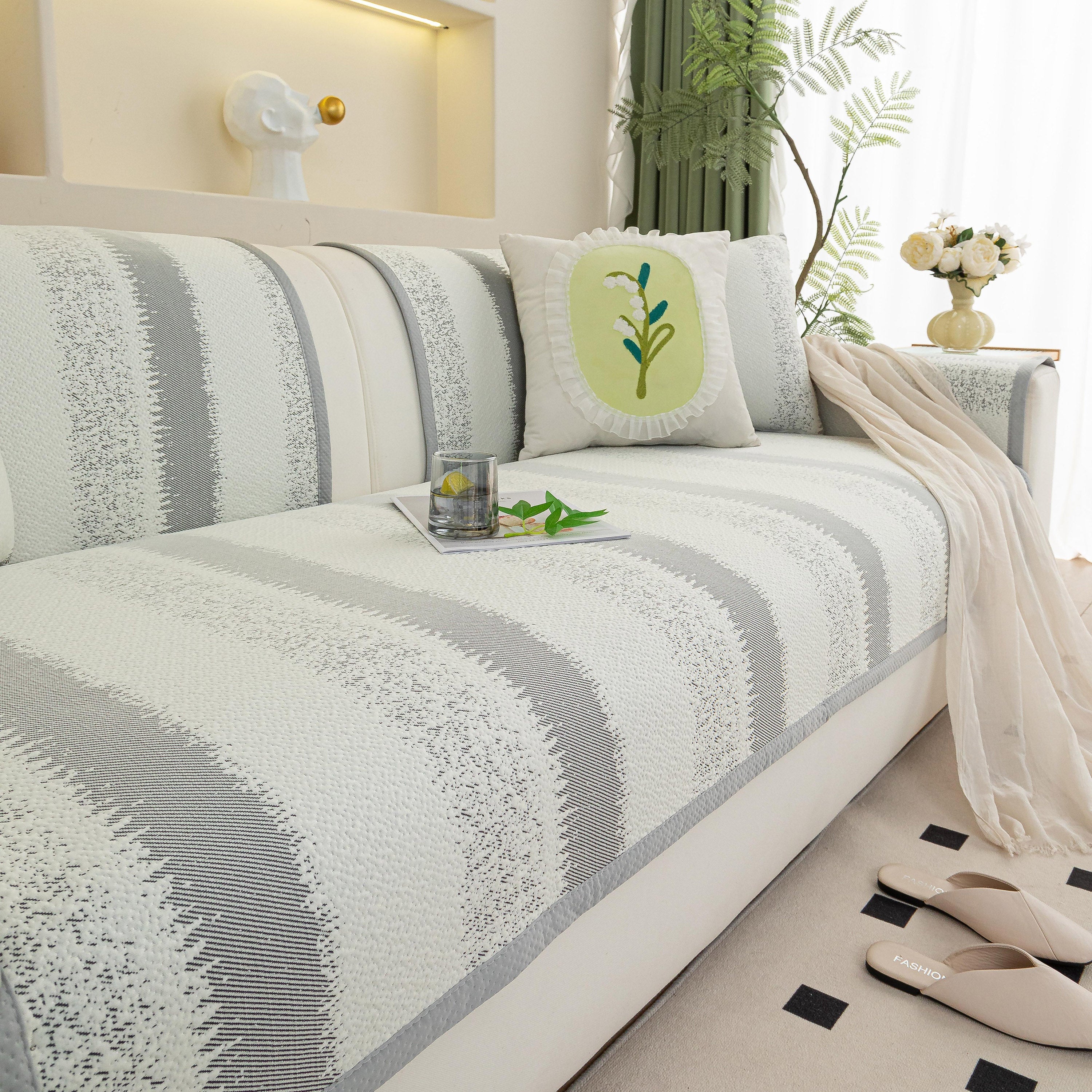 Striped Non-Slip Cooling Couch Cover, Summer Couch Pads for Seat Back Armrest