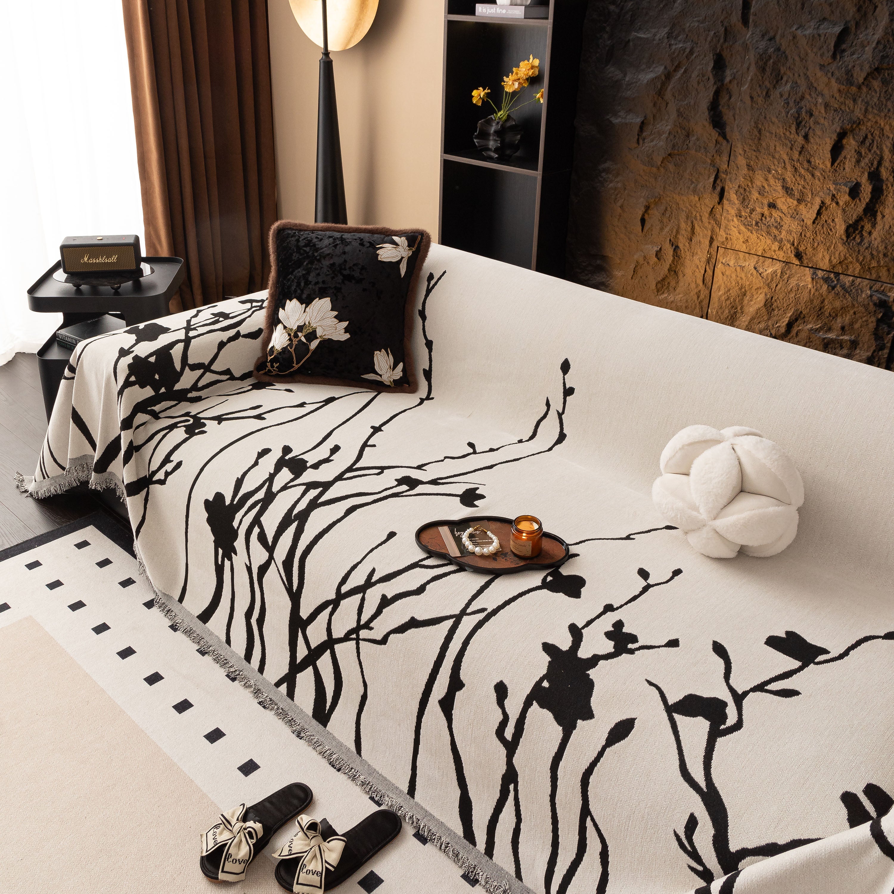 Modern Abstract Floral Sofa Throw Blanket, Decor Furniture Protector for Living Room