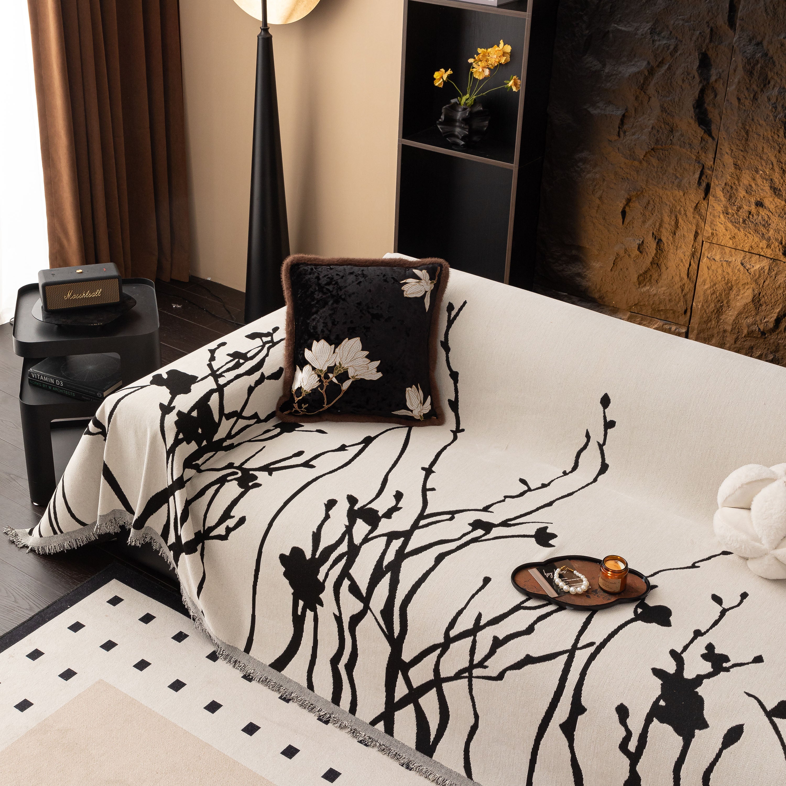 Modern Abstract Floral Sofa Throw Blanket, Decor Furniture Protector for Living Room