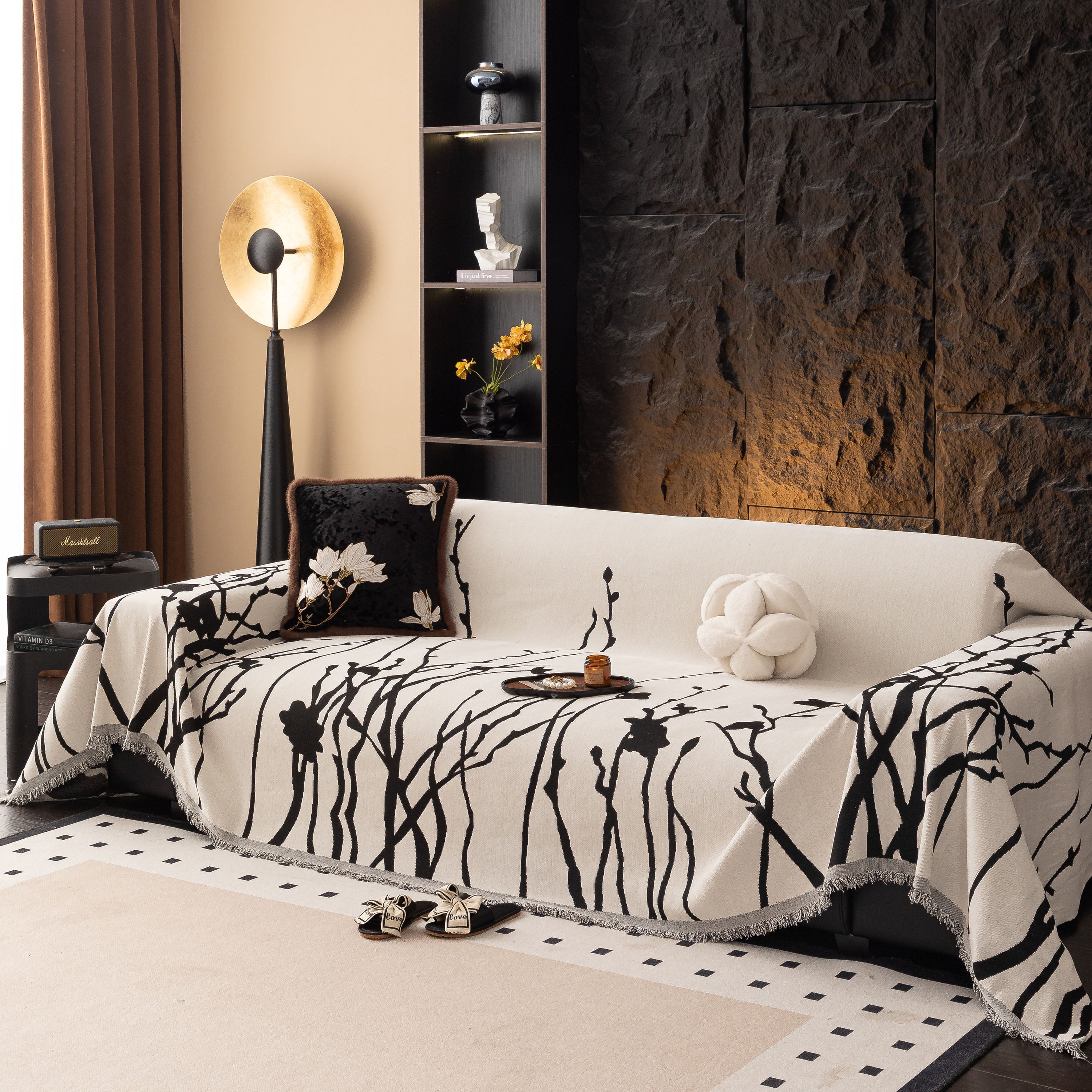 Modern Abstract Floral Sofa Throw Blanket, Decor Furniture Protector for Living Room
