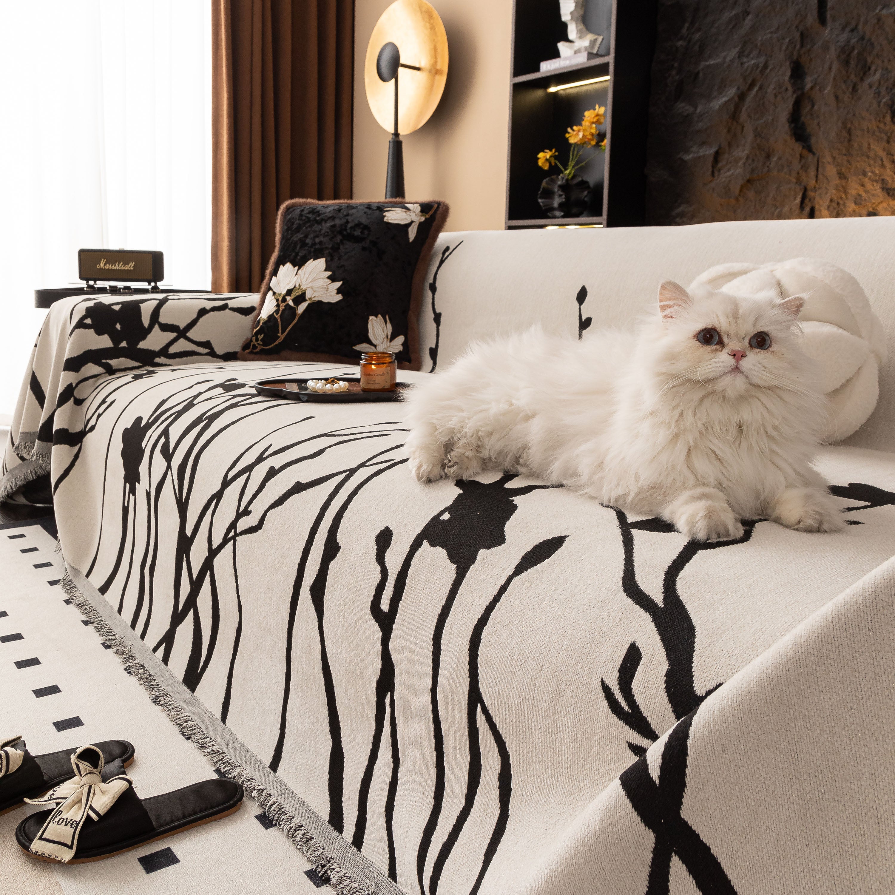 Modern Abstract Floral Sofa Throw Blanket, Decor Furniture Protector for Living Room