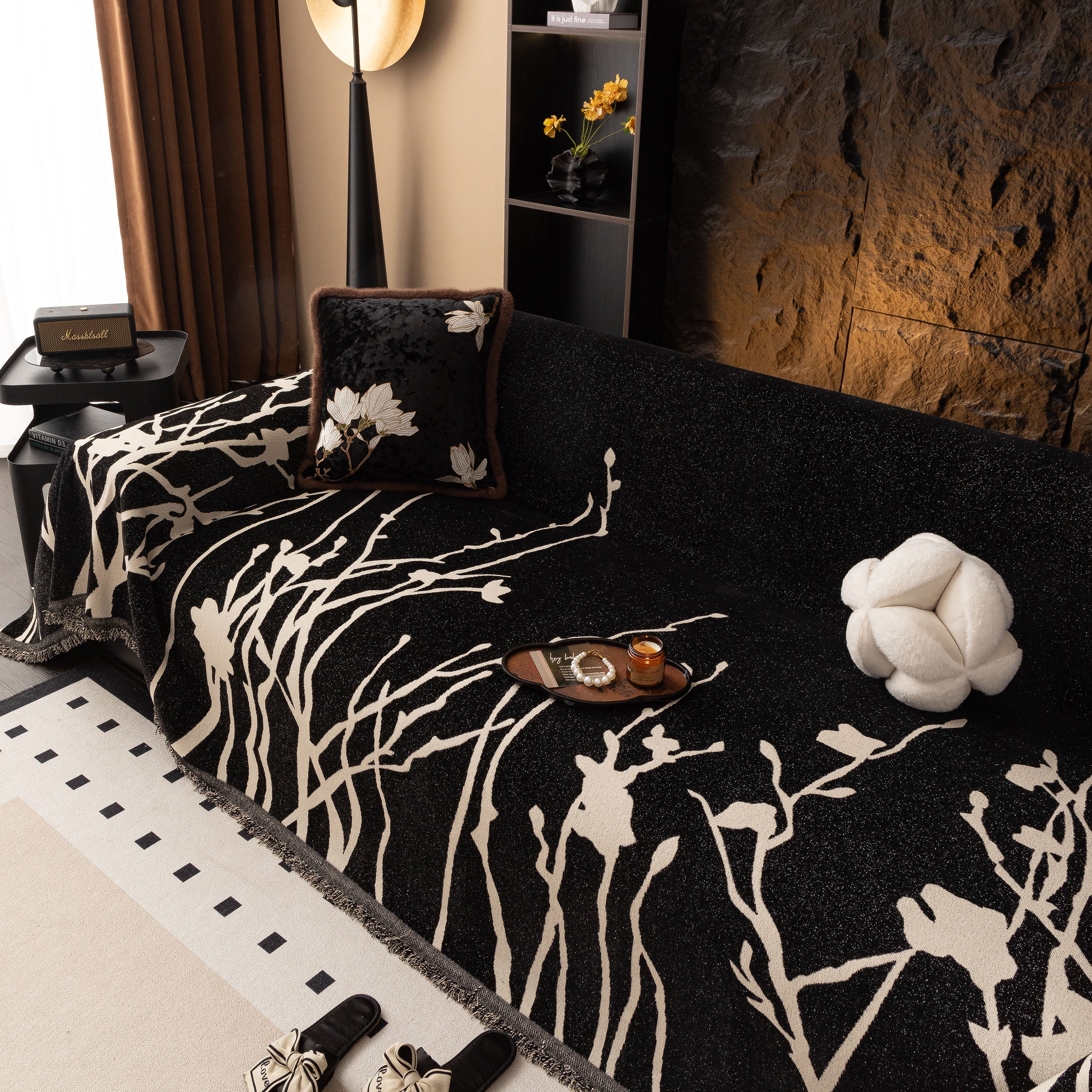 Modern Abstract Floral Sofa Throw Blanket, Decor Furniture Protector for Living Room