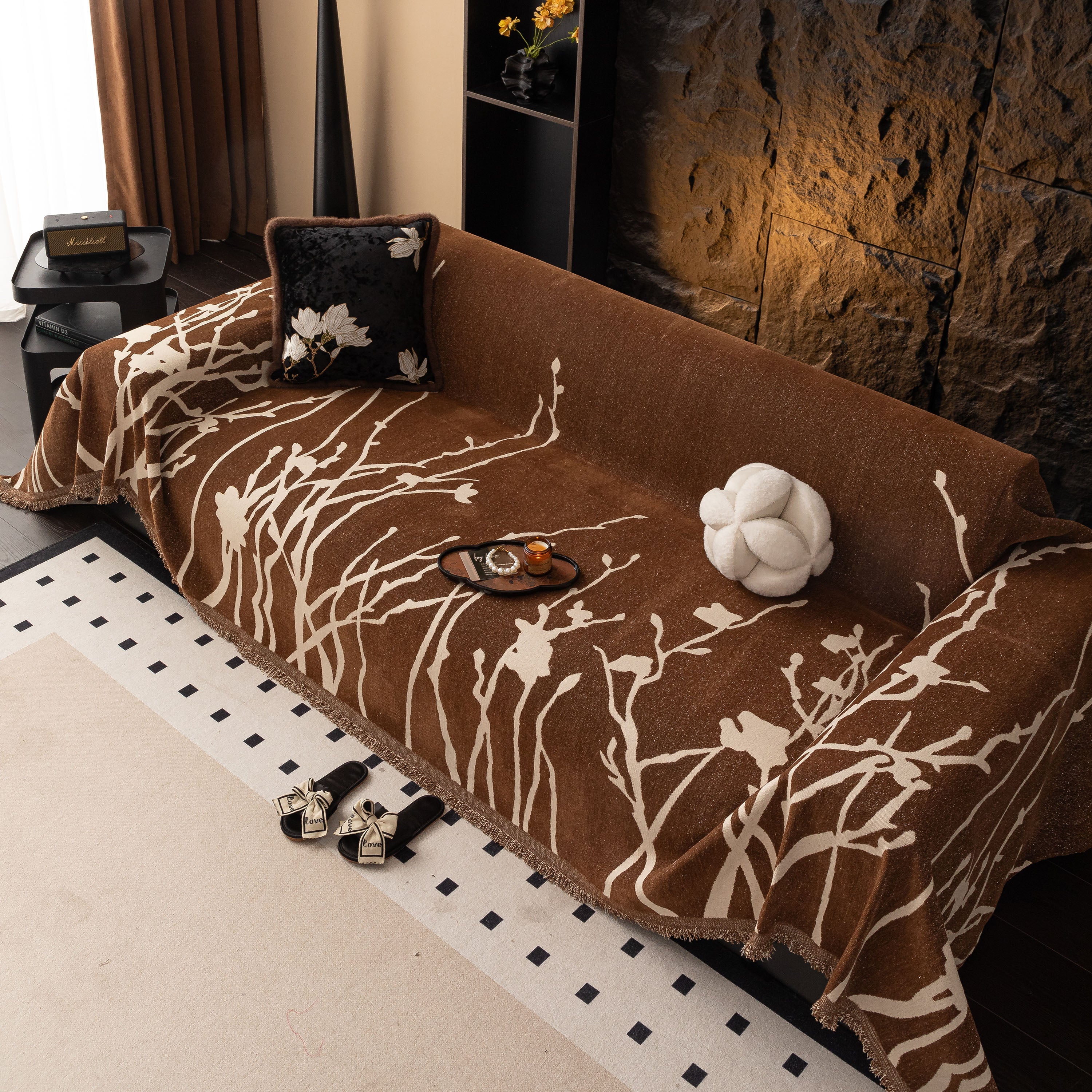 Modern Abstract Floral Sofa Throw Blanket, Decor Furniture Protector for Living Room