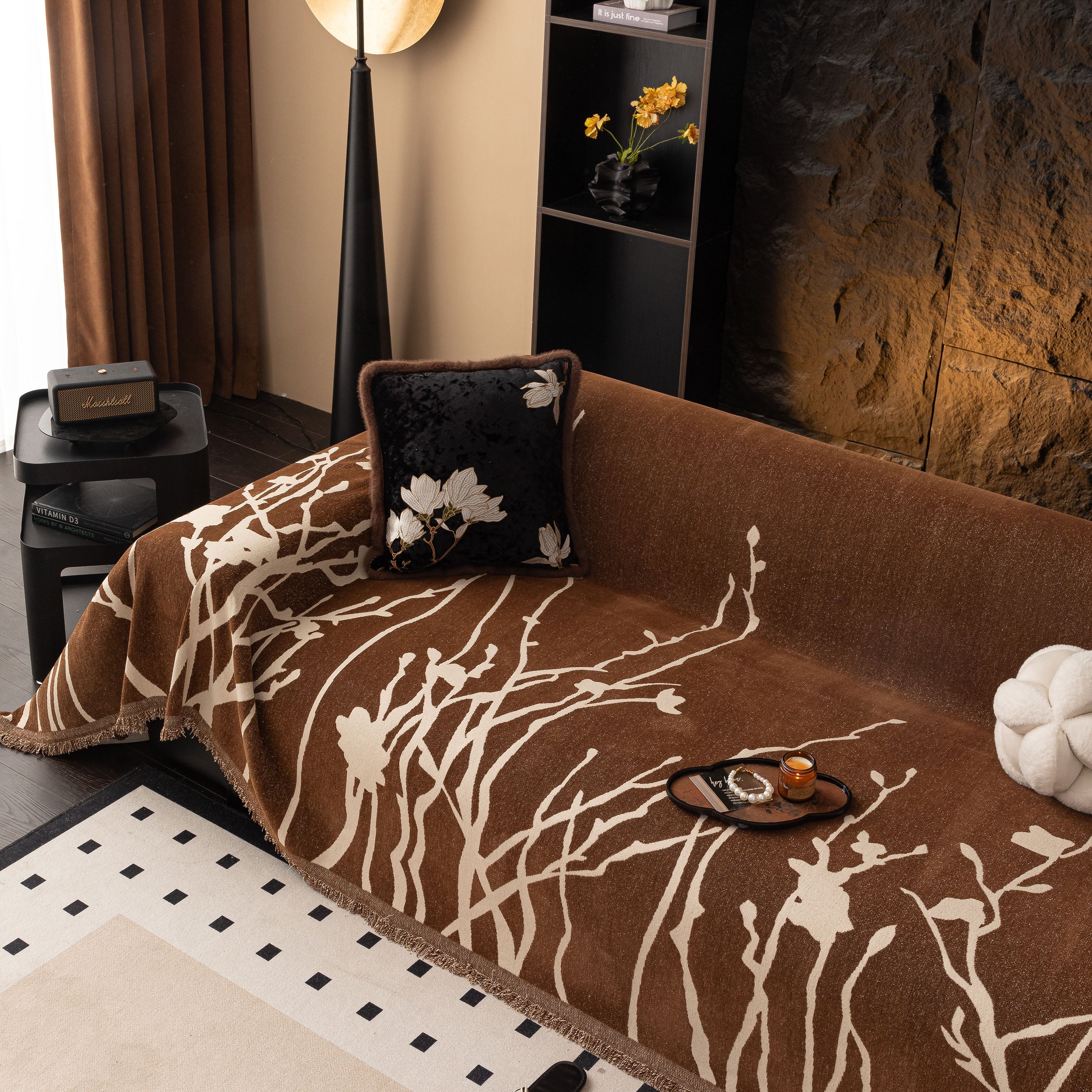Modern Abstract Floral Sofa Throw Blanket, Decor Furniture Protector for Living Room
