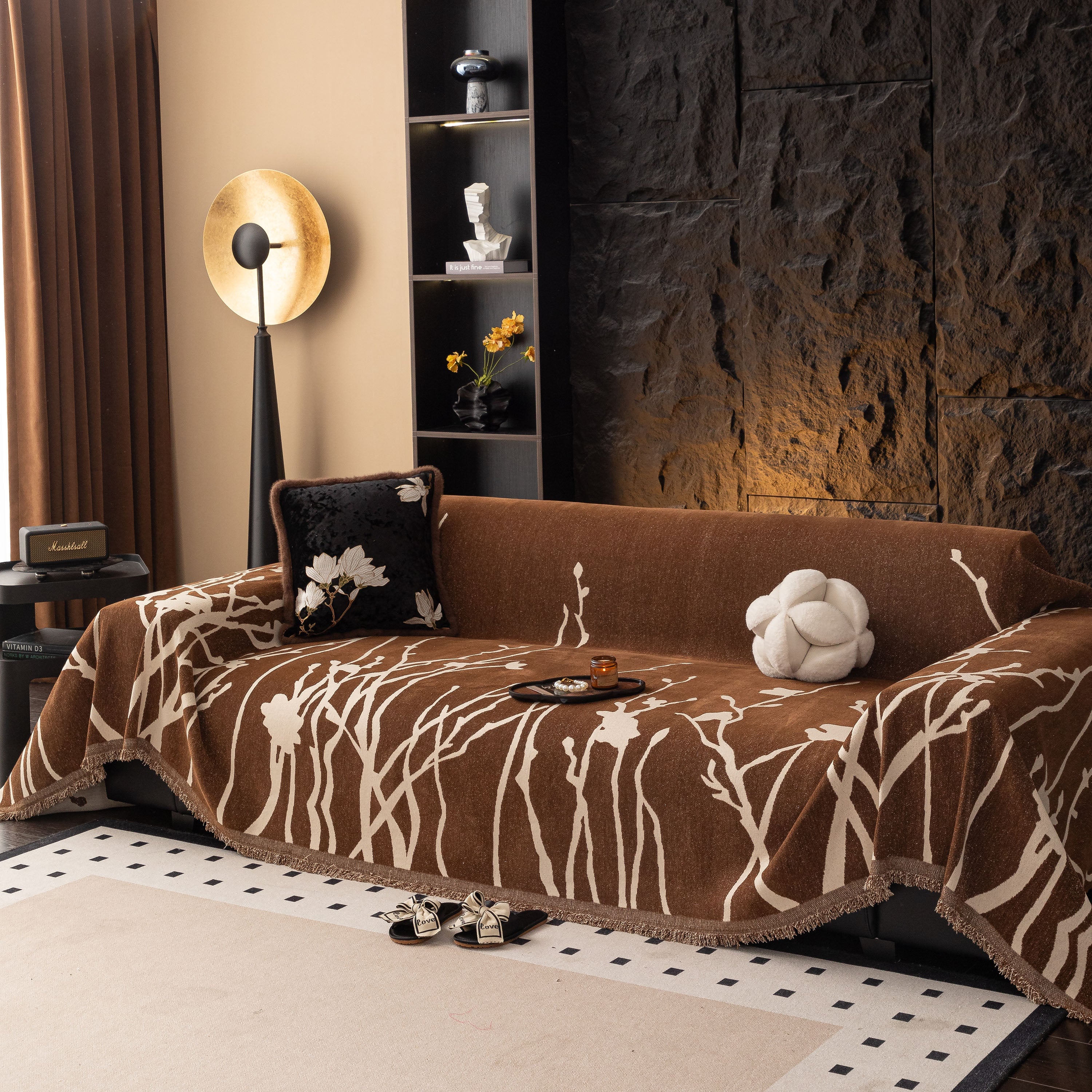 Modern Abstract Floral Sofa Throw Blanket, Decor Furniture Protector for Living Room