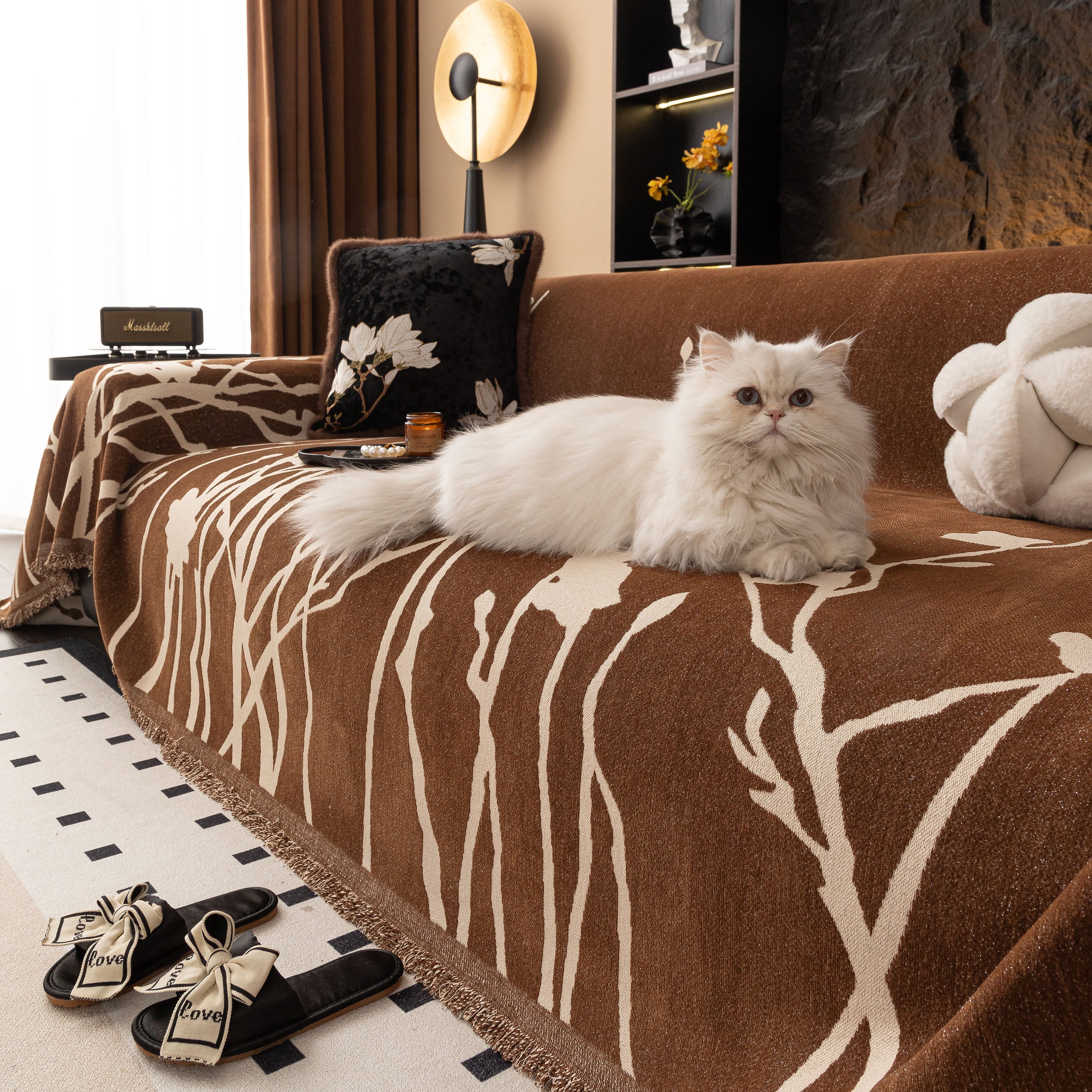 Modern Abstract Floral Sofa Throw Blanket, Decor Furniture Protector for Living Room