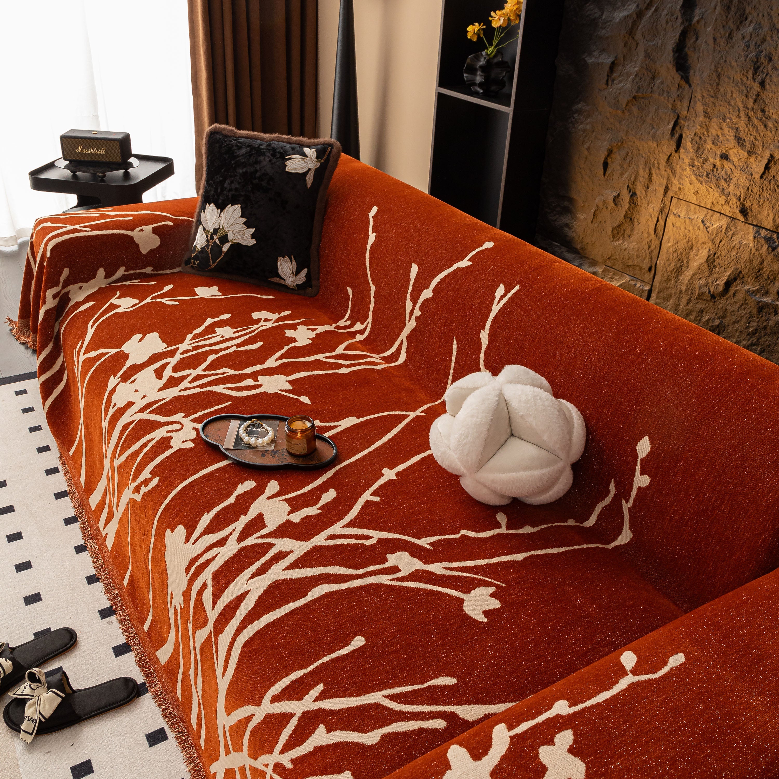 Modern Abstract Floral Sofa Throw Blanket, Decor Furniture Protector for Living Room