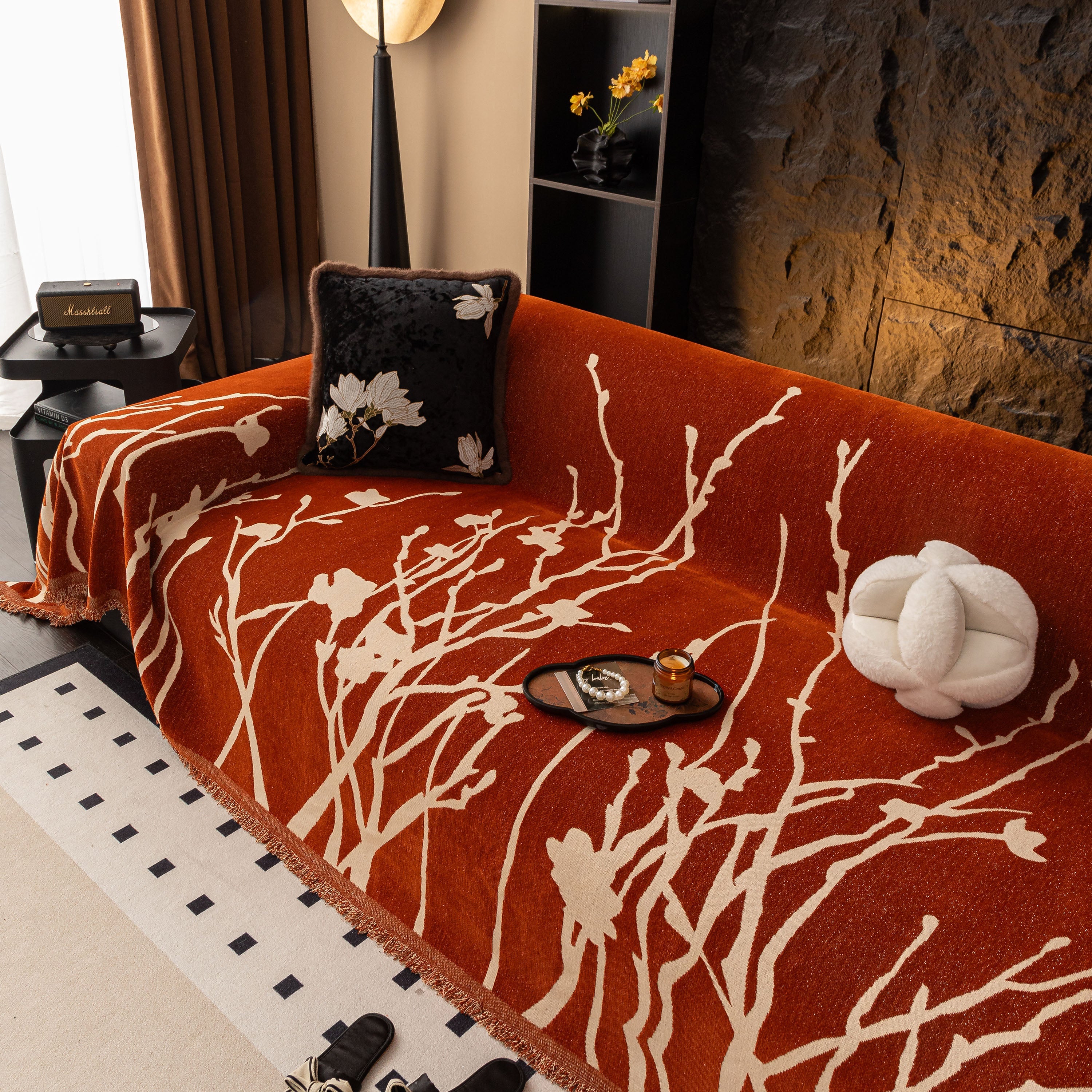 Modern Abstract Floral Sofa Throw Blanket, Decor Furniture Protector for Living Room