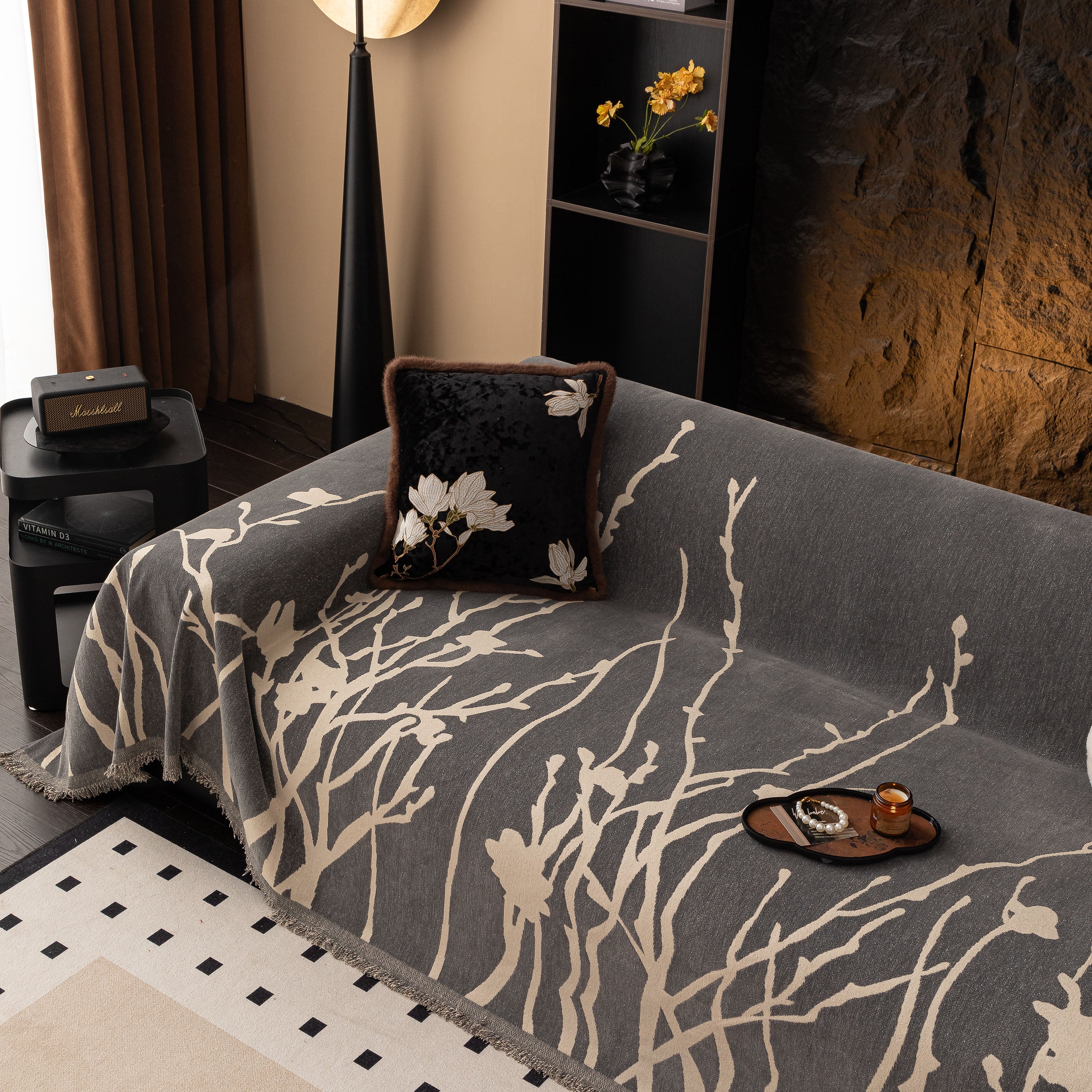 Modern Abstract Floral Sofa Throw Blanket, Decor Furniture Protector for Living Room