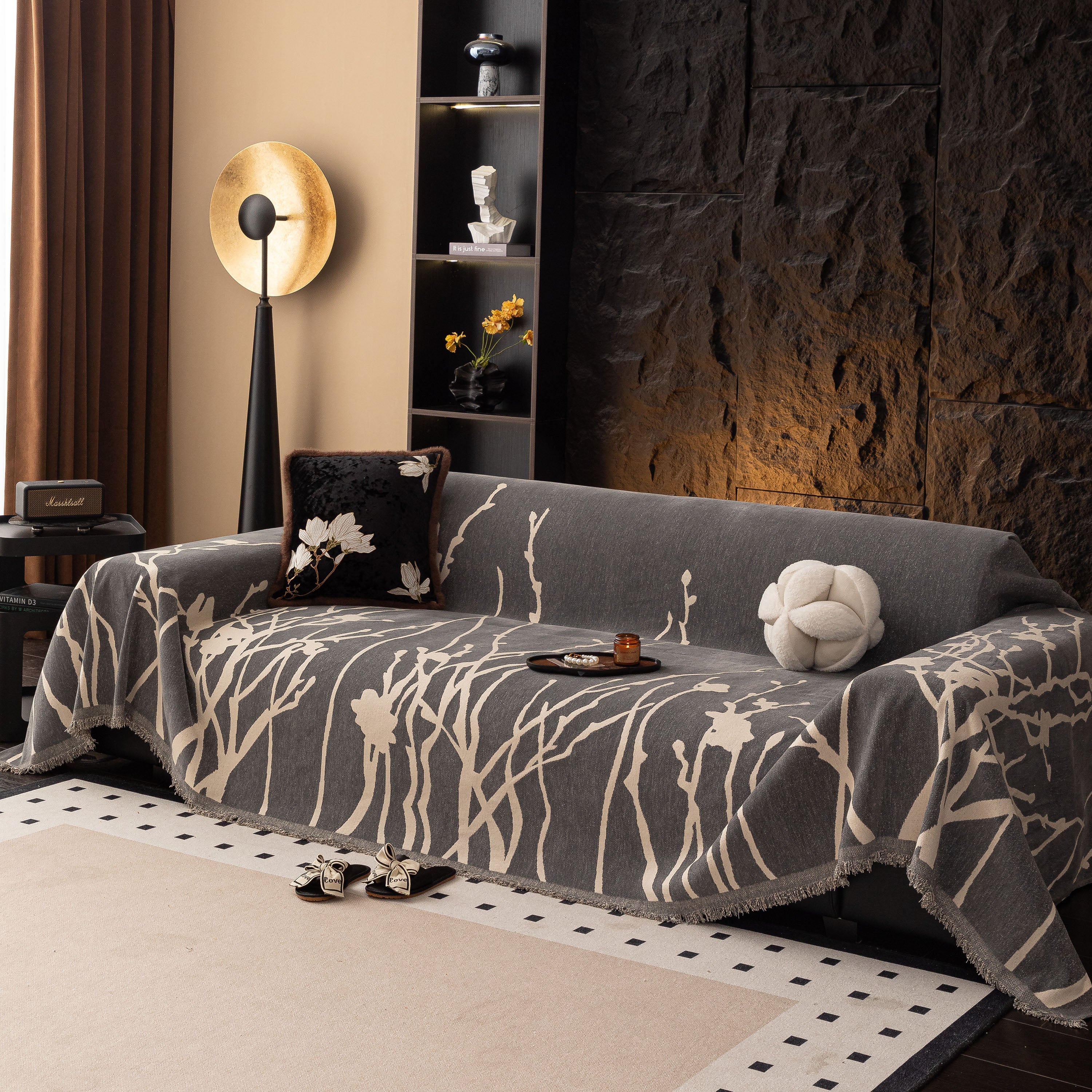 Modern Abstract Floral Sofa Throw Blanket, Decor Furniture Protector for Living Room