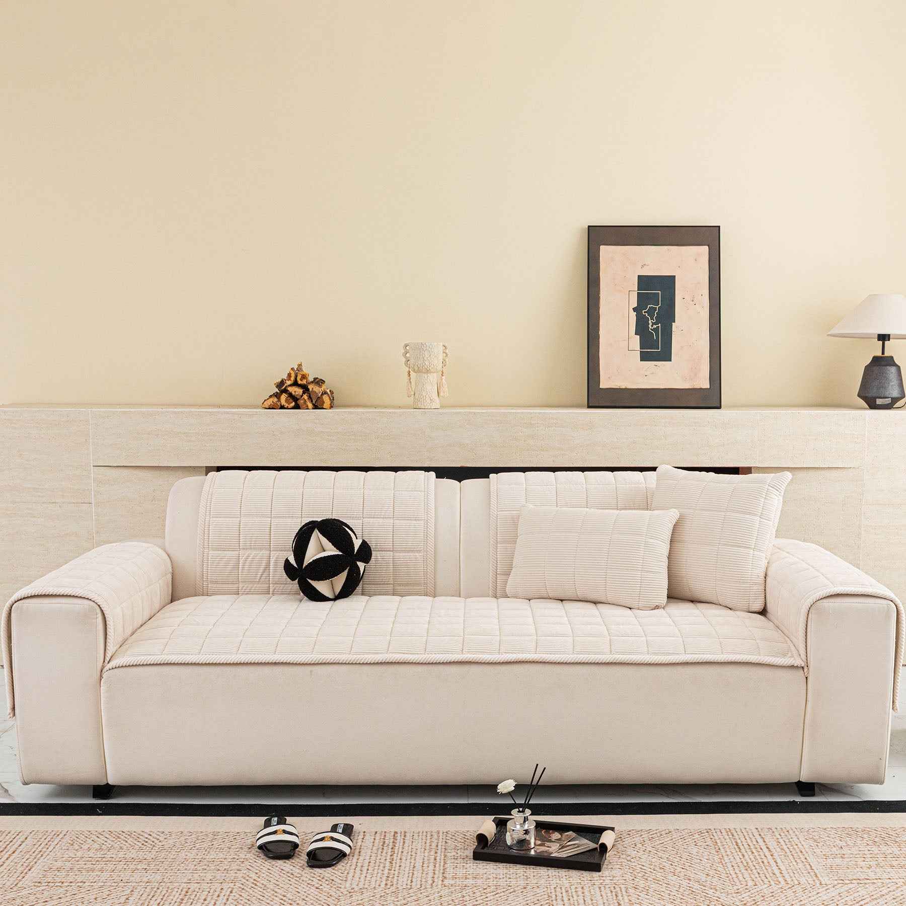 Quilted Corduroy Couch Topper, Non-Slip Soft Padded Sofa Protector for Pets & Kids