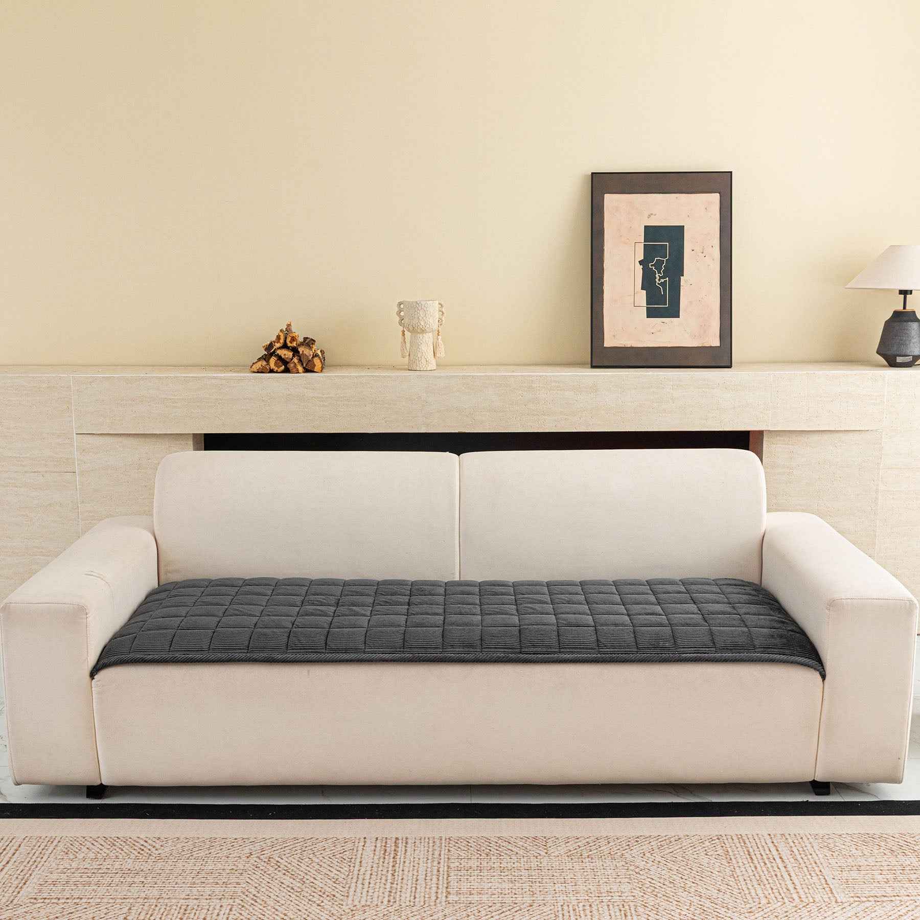 Quilted Corduroy Couch Topper, Non-Slip Soft Padded Sofa Protector for Pets & Kids