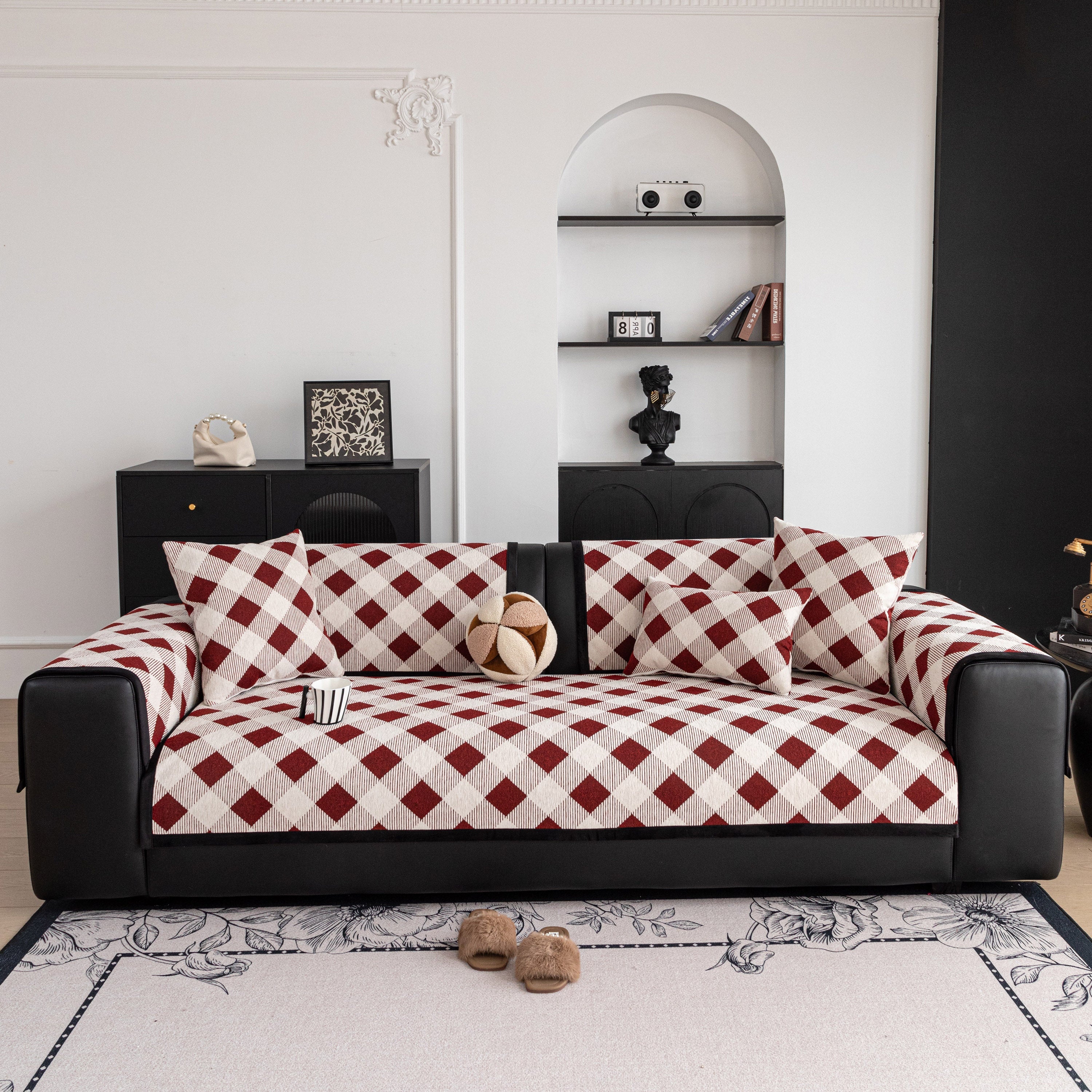 Non-Slip Chenille Sofa Slipcover Modern Geometric Sofa Protector Fits Most Sofas