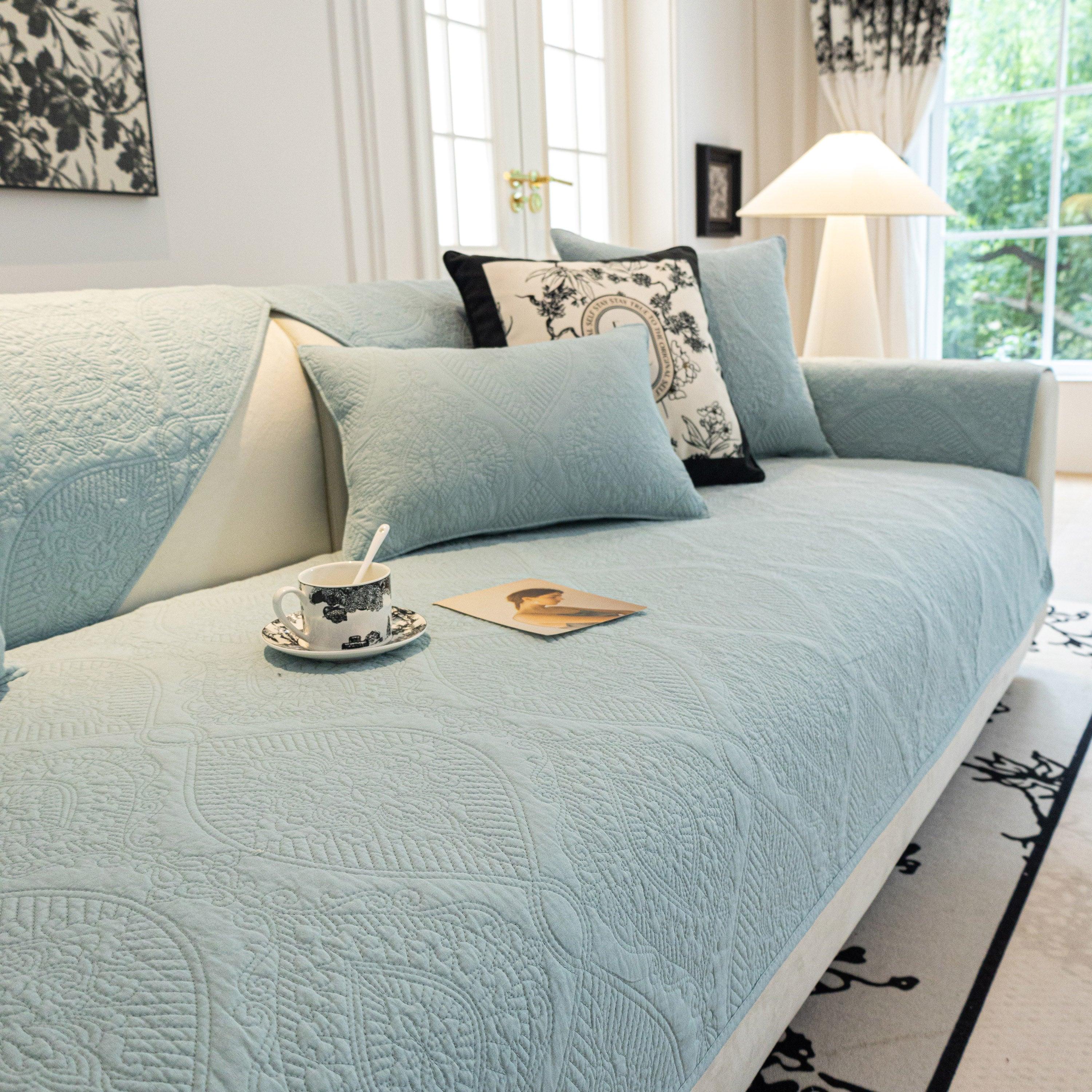 Baroque Sofa Cover – Quilted Cotton, Non-Slip, Washable with Ornate Embroidery - TaroTextile