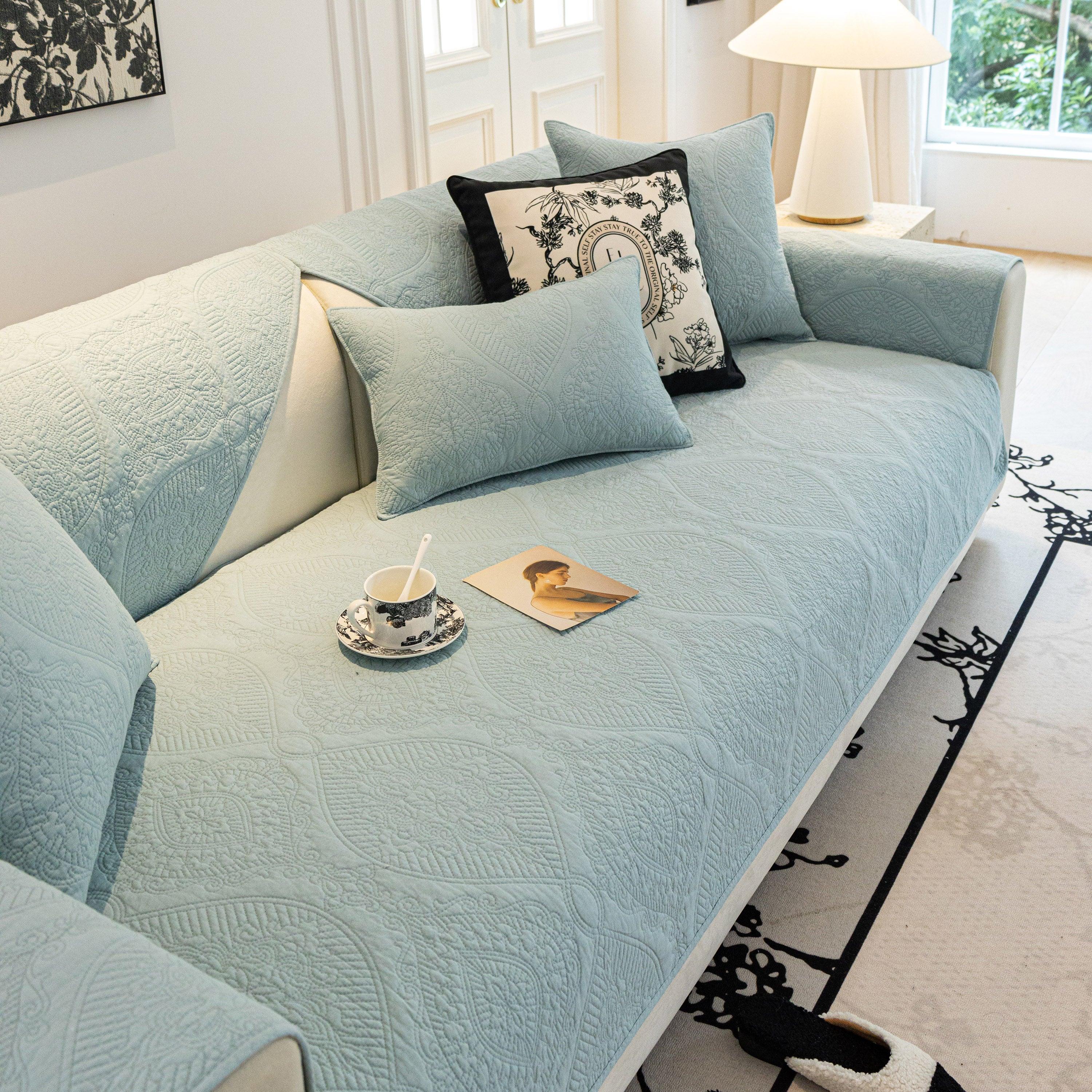 Baroque Sofa Cover – Quilted Cotton, Non-Slip, Washable with Ornate Embroidery - TaroTextile