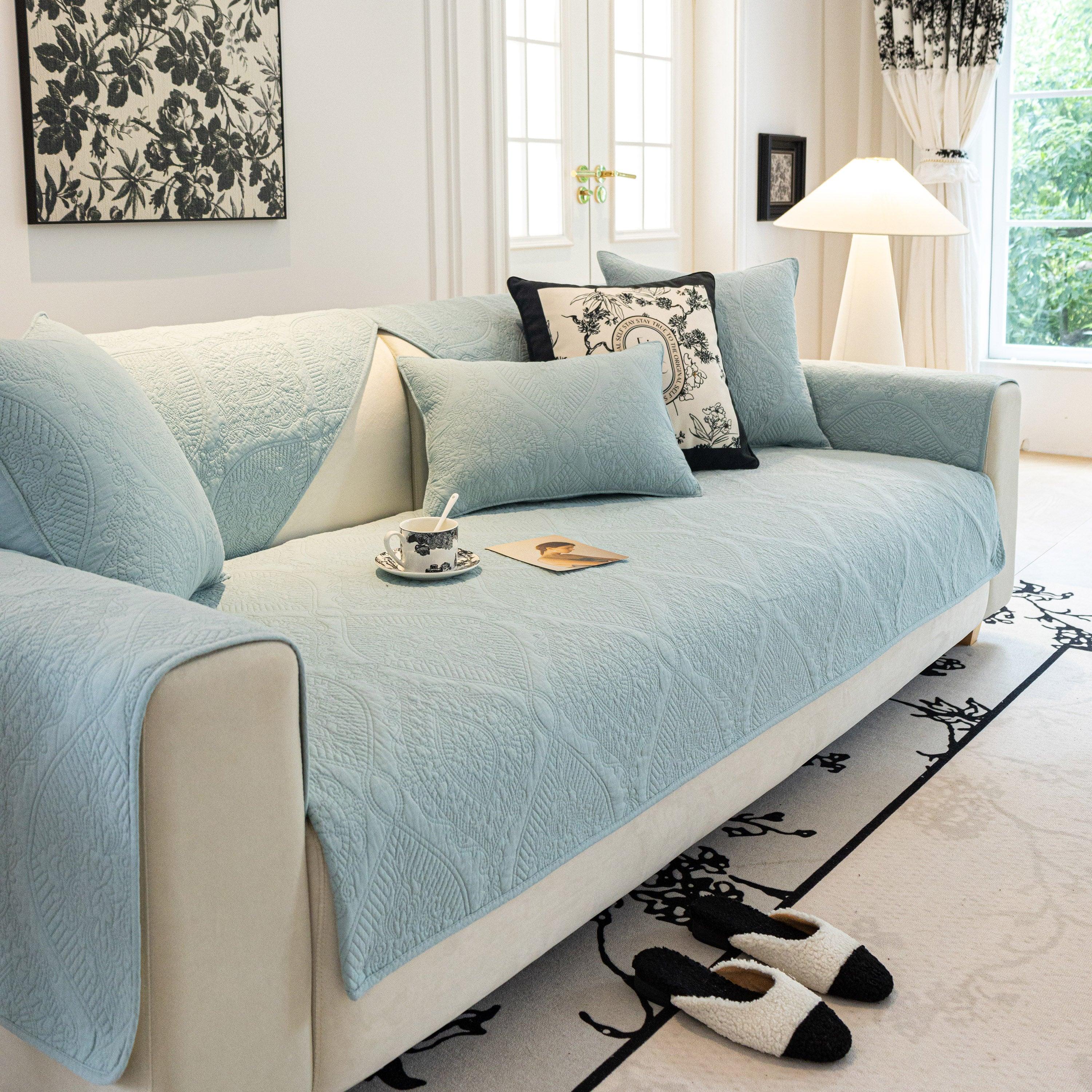 Baroque Sofa Cover – Quilted Cotton, Non-Slip, Washable with Ornate Embroidery - TaroTextile