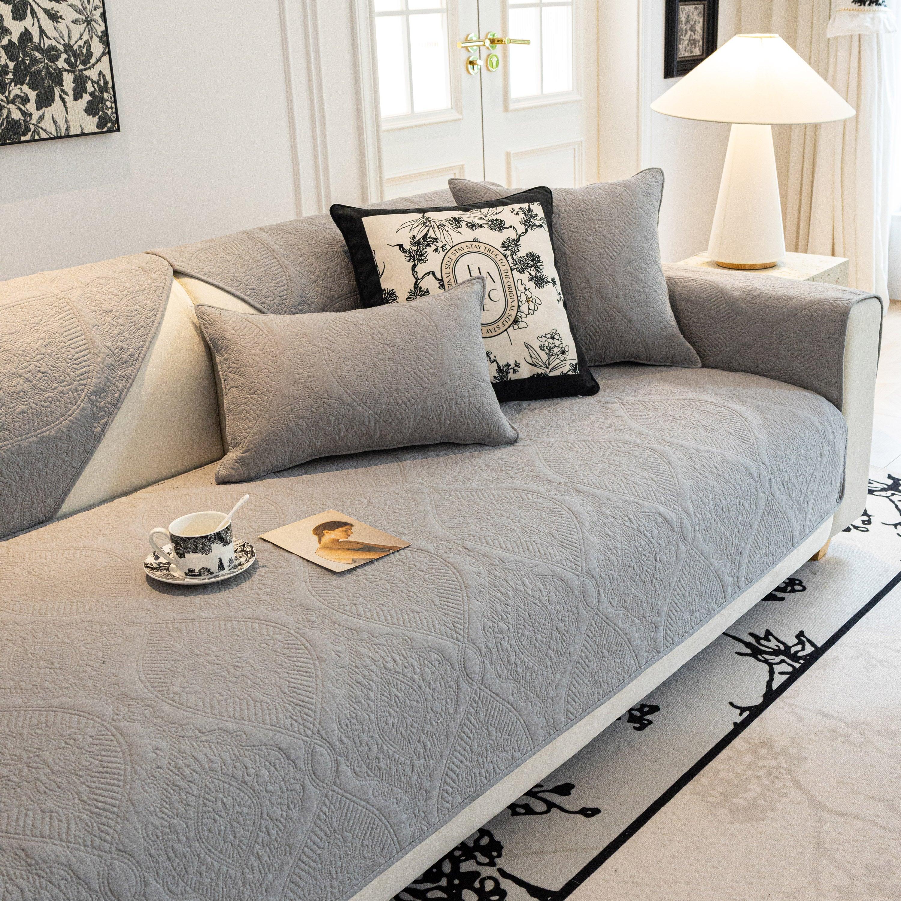 Baroque Sofa Cover – Quilted Cotton, Non-Slip, Washable with Ornate Embroidery - TaroTextile