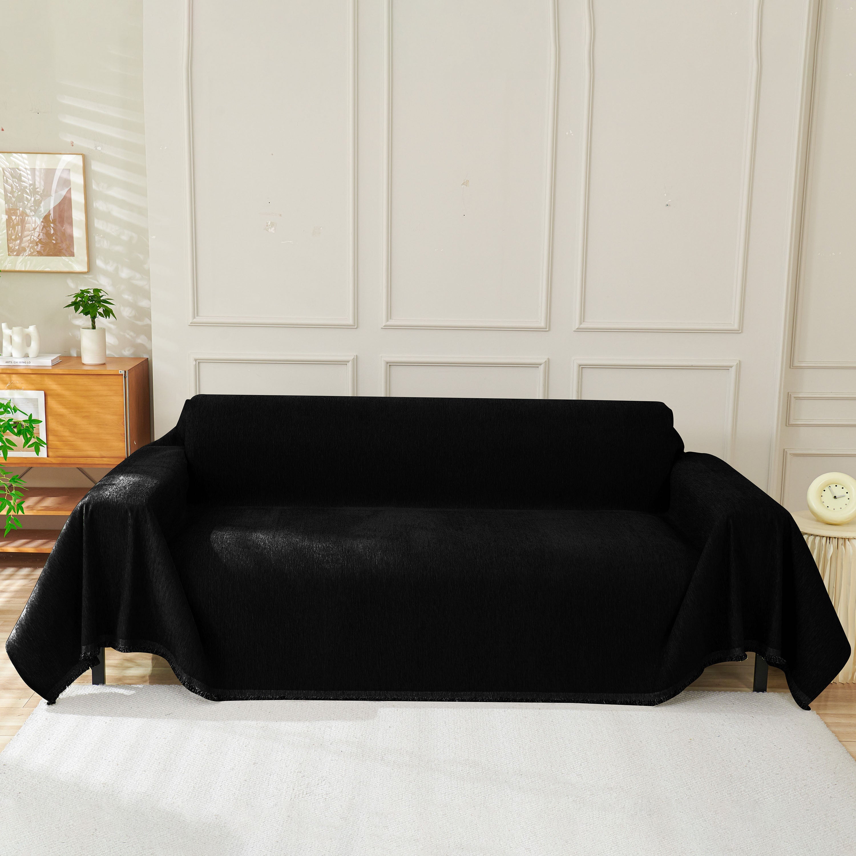 Solid Color Chenille Sofa Throw Blanket, Soft & Plush Decorative Couch Throw Cover
