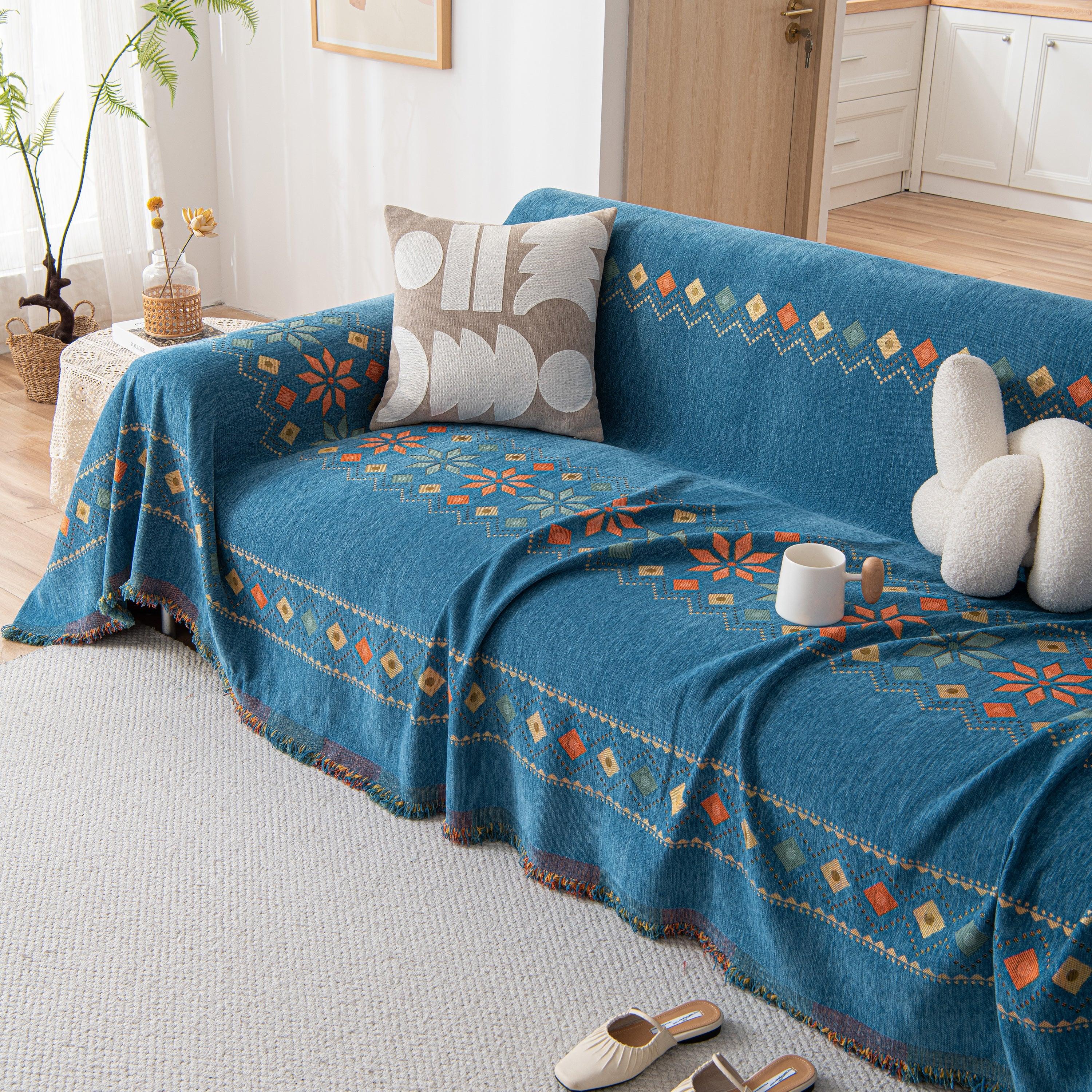 Bohemian Geometric Sofa Throw Cover, Cozy & Protective Ethnic-Inspired Couch Cover - TaroTextile