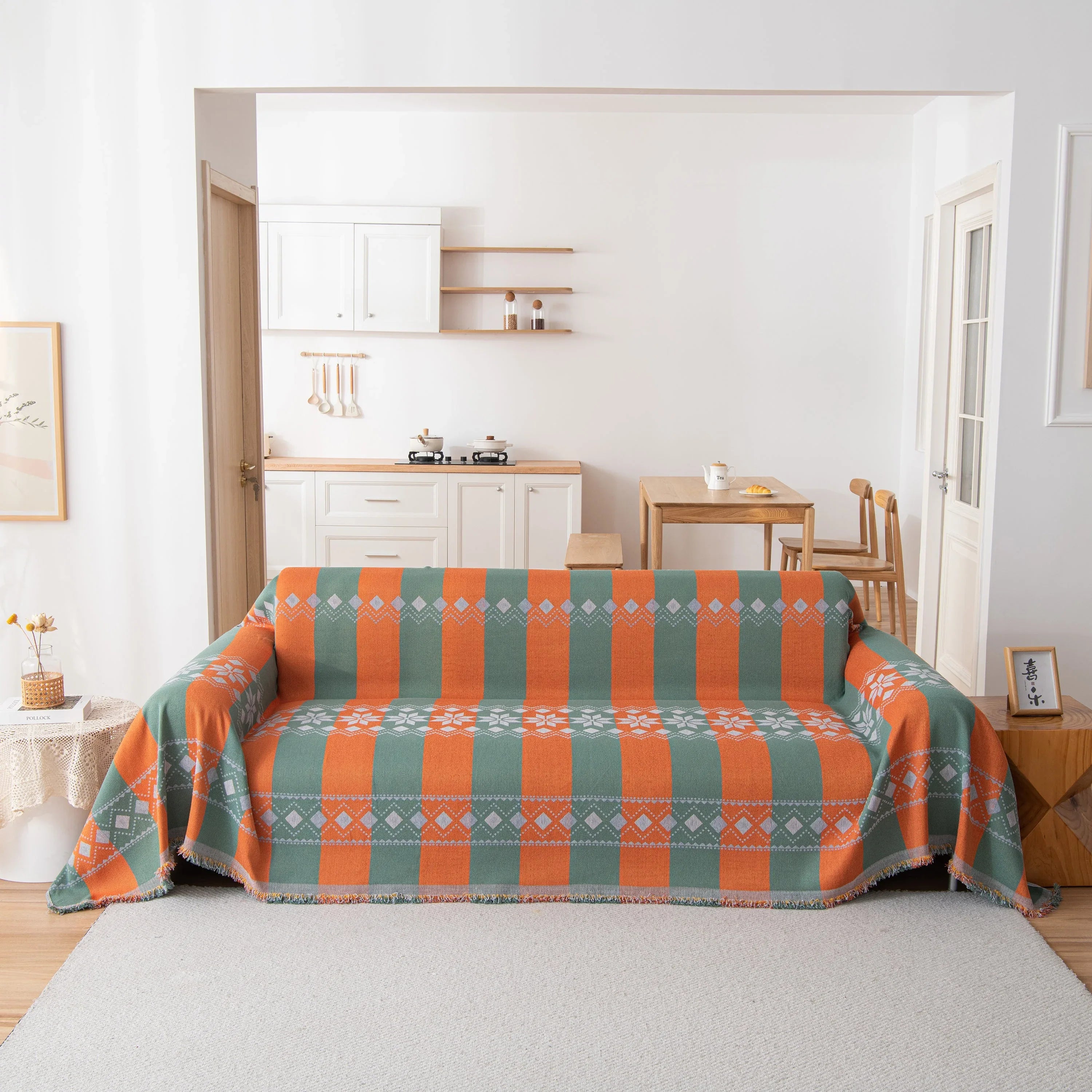 Bohemian Geometric Sofa Throw Cover, Cozy & Protective Ethnic-Inspired Couch Cover - TaroTextile