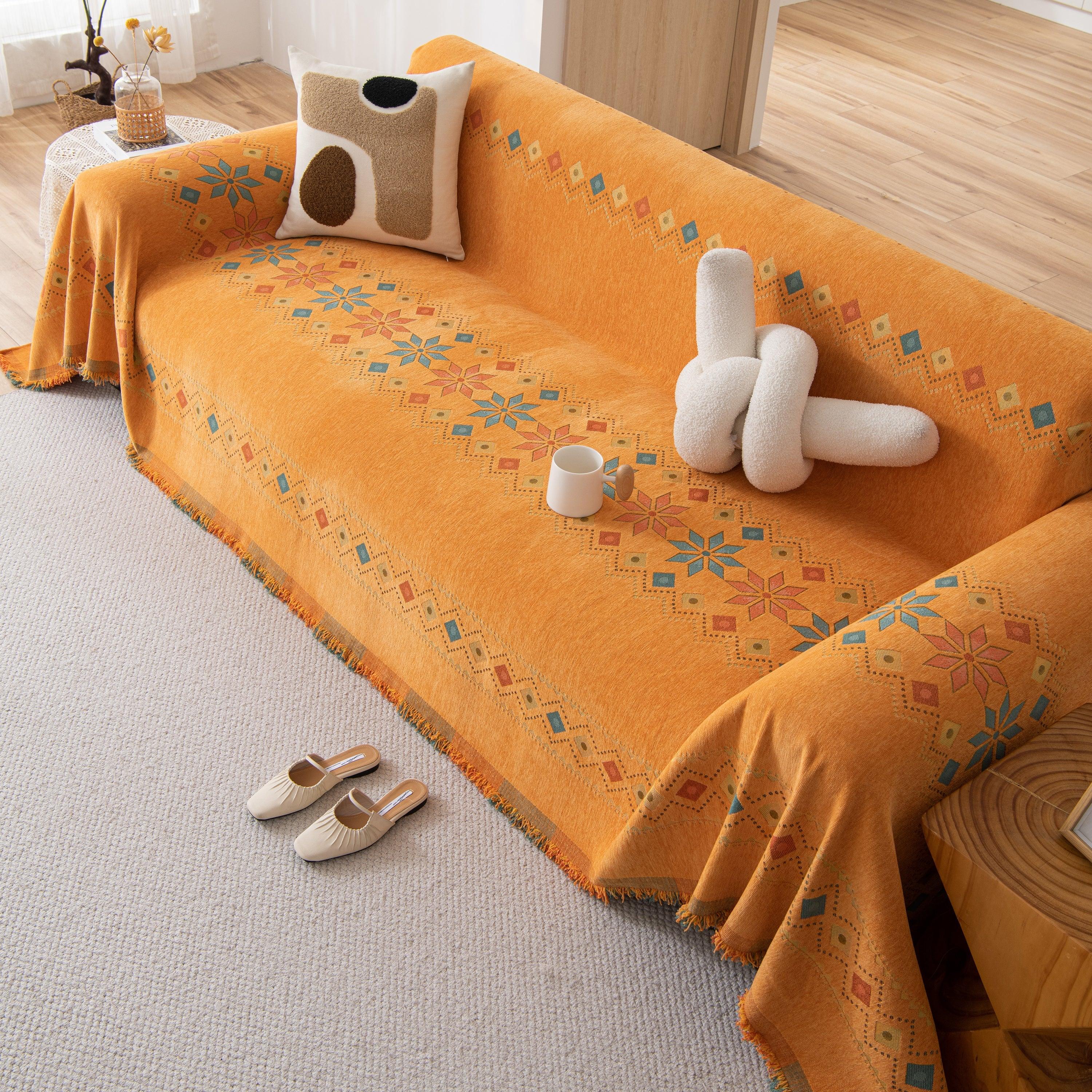 Bohemian Geometric Sofa Throw Cover, Cozy & Protective Ethnic-Inspired Couch Cover - TaroTextile