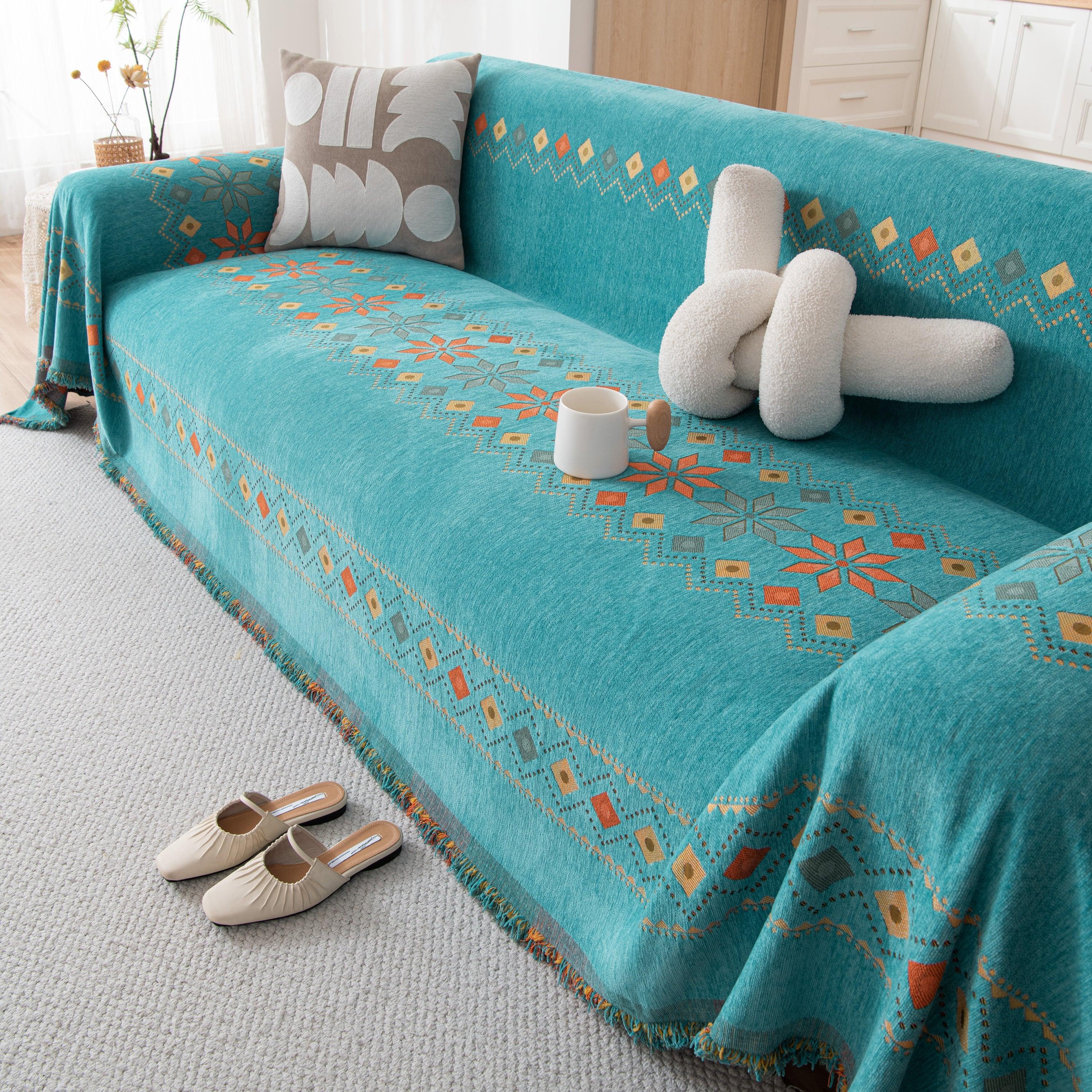 Bohemian Geometric Sofa Throw Cover, Cozy & Protective Ethnic-Inspired Couch Cover - TaroTextile