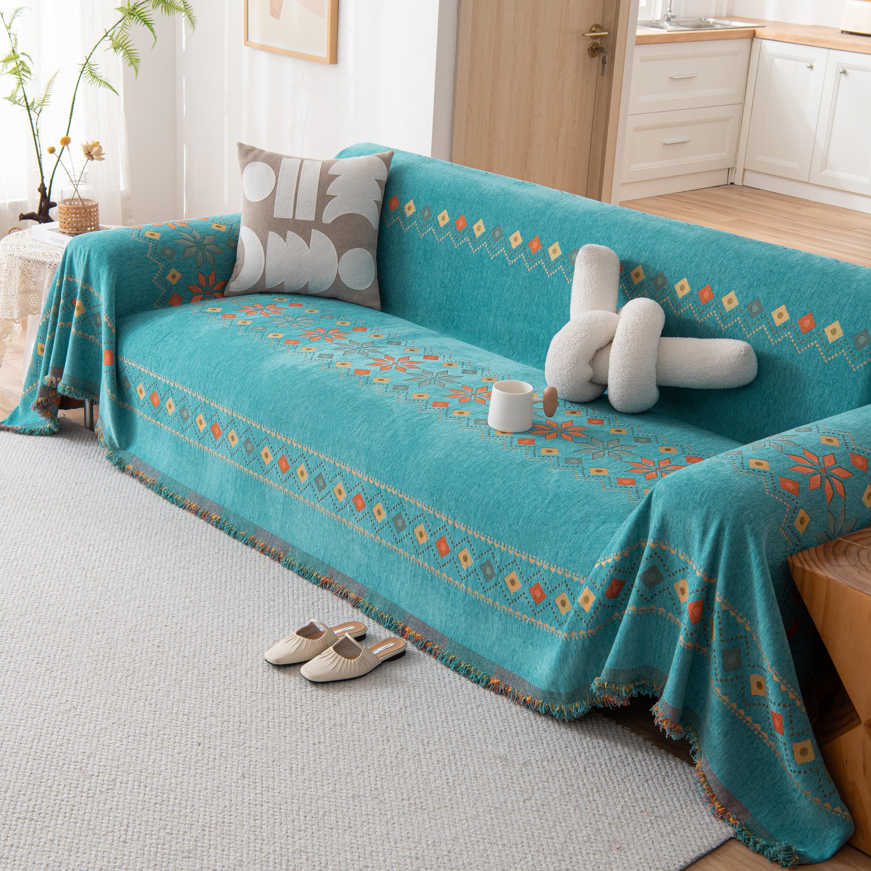 Bohemian Geometric Sofa Throw Cover, Cozy & Protective Ethnic-Inspired Couch Cover - TaroTextile