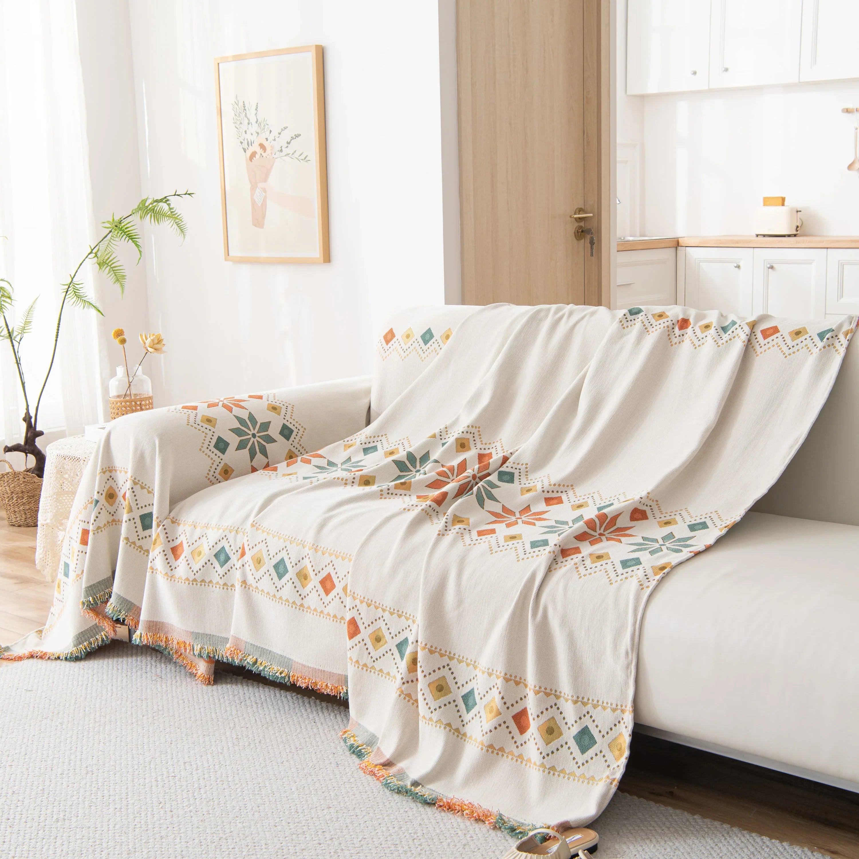 Bohemian Geometric Sofa Throw Cover, Cozy & Protective Ethnic-Inspired Couch Cover - TaroTextile