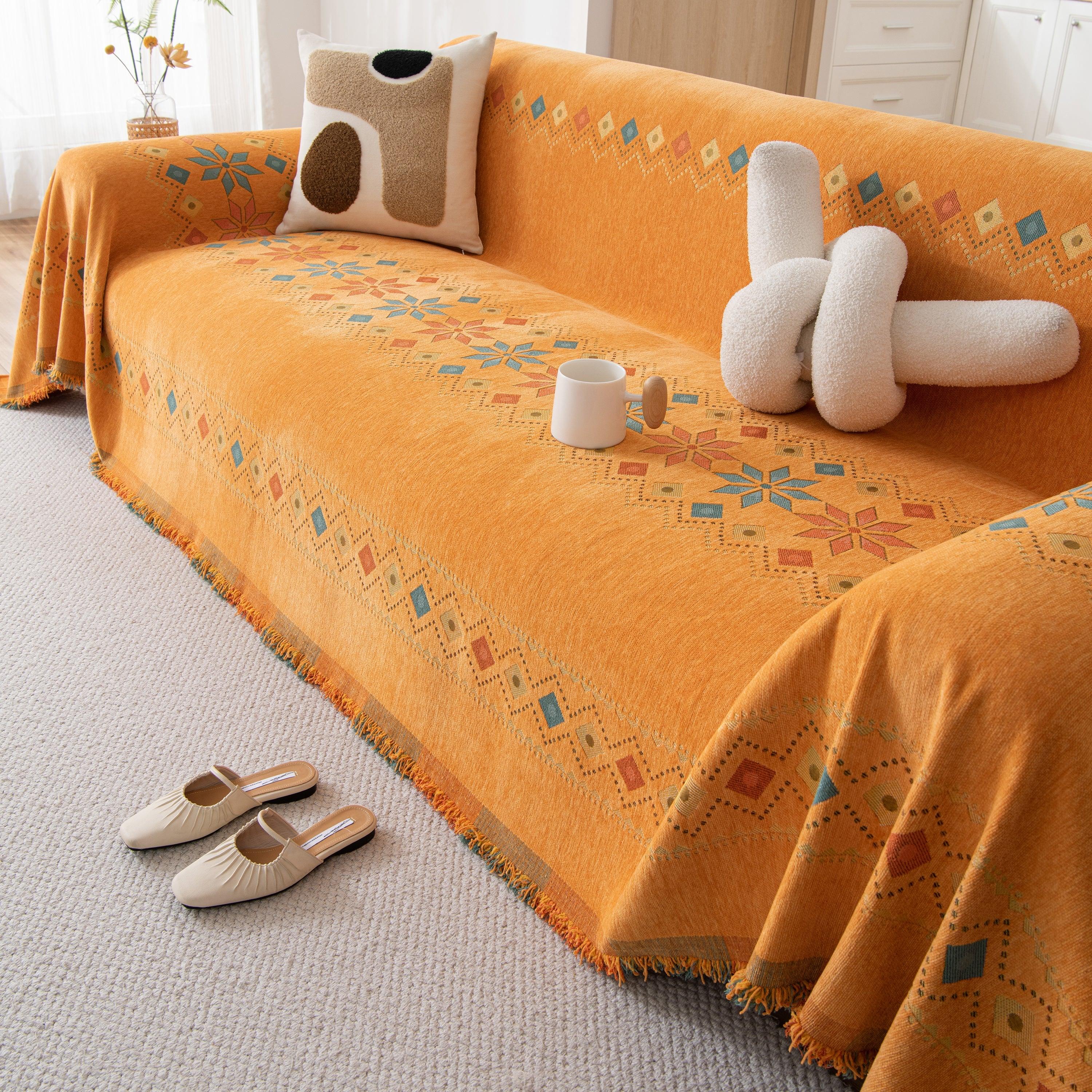 Bohemian Geometric Sofa Throw Cover, Cozy & Protective Ethnic-Inspired Couch Cover - TaroTextile
