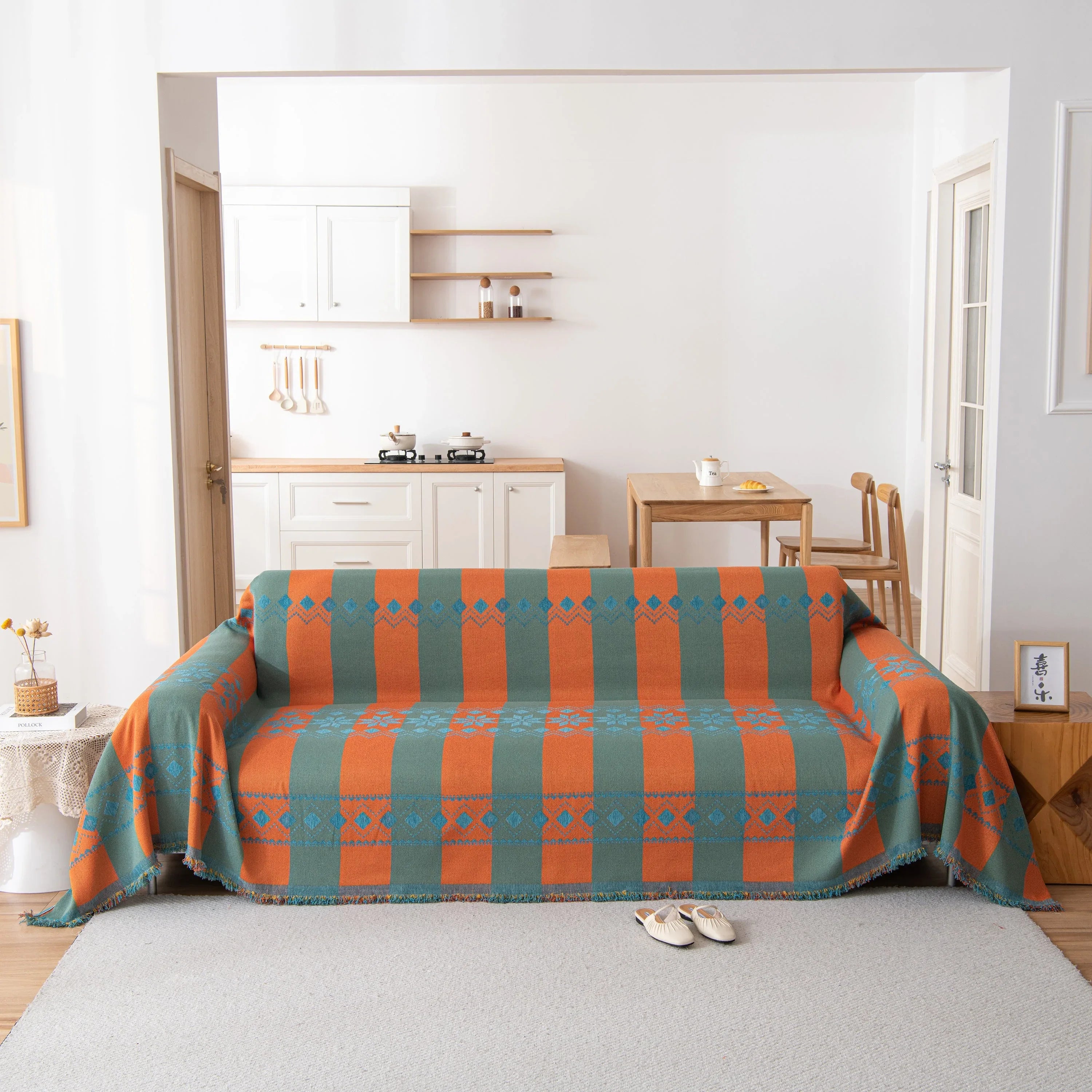 Bohemian Geometric Sofa Throw Cover, Cozy & Protective Ethnic-Inspired Couch Cover - TaroTextile